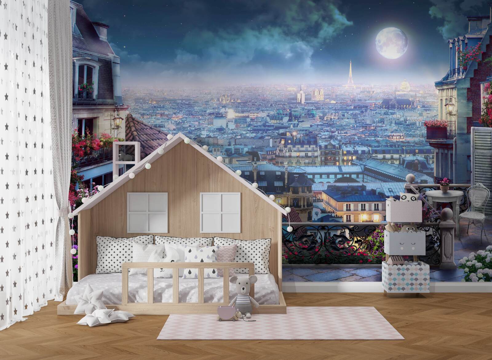 Papier peint panorama de paris en sommeil depuis un balcon