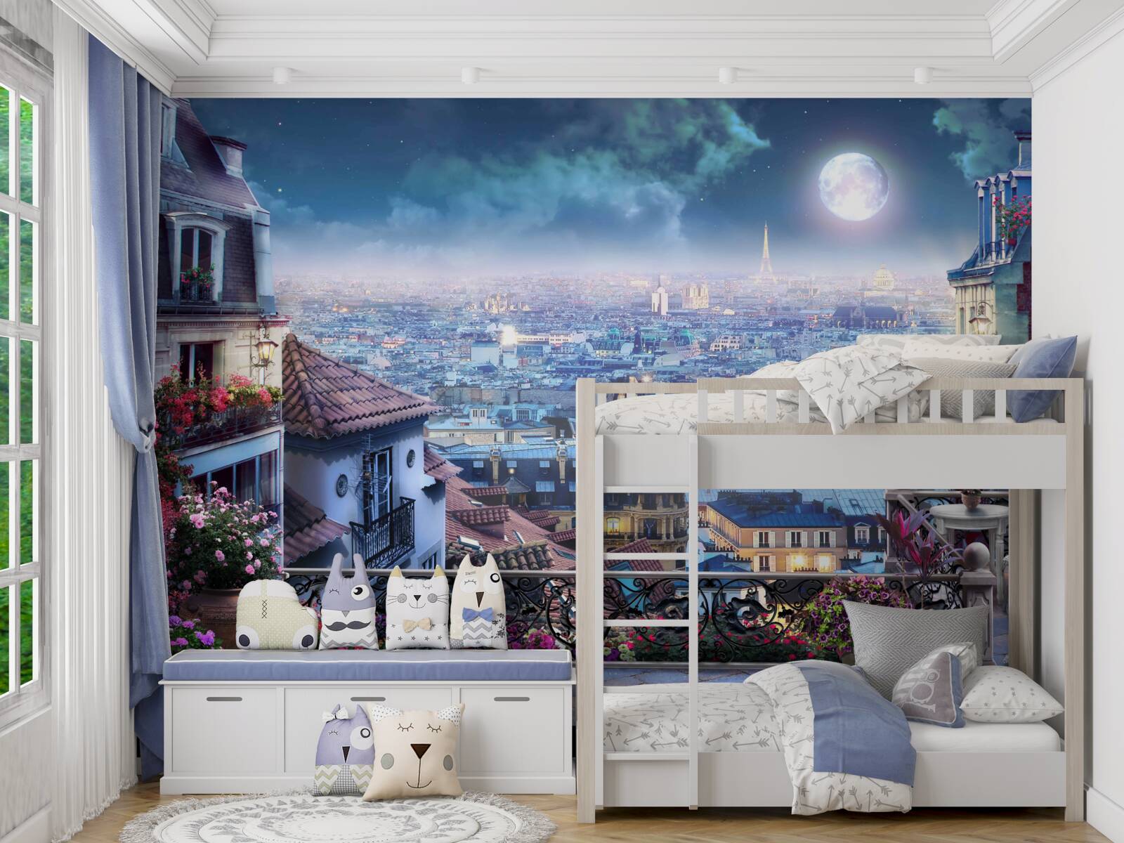 Papier peint panorama de paris en sommeil depuis un balcon
