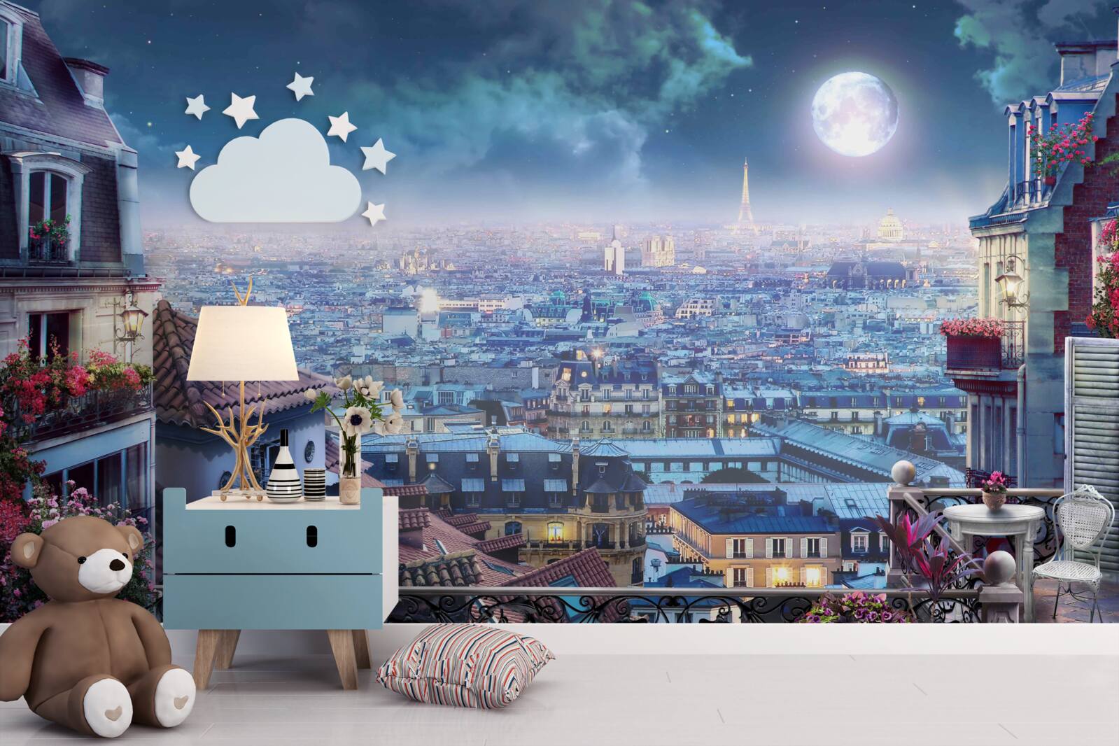 Papier peint panorama de paris en sommeil depuis un balcon