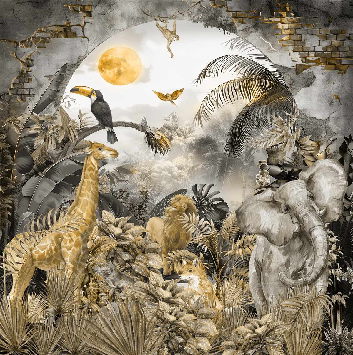 Papier peint en afrique, les animaux regardent le coucher du soleil