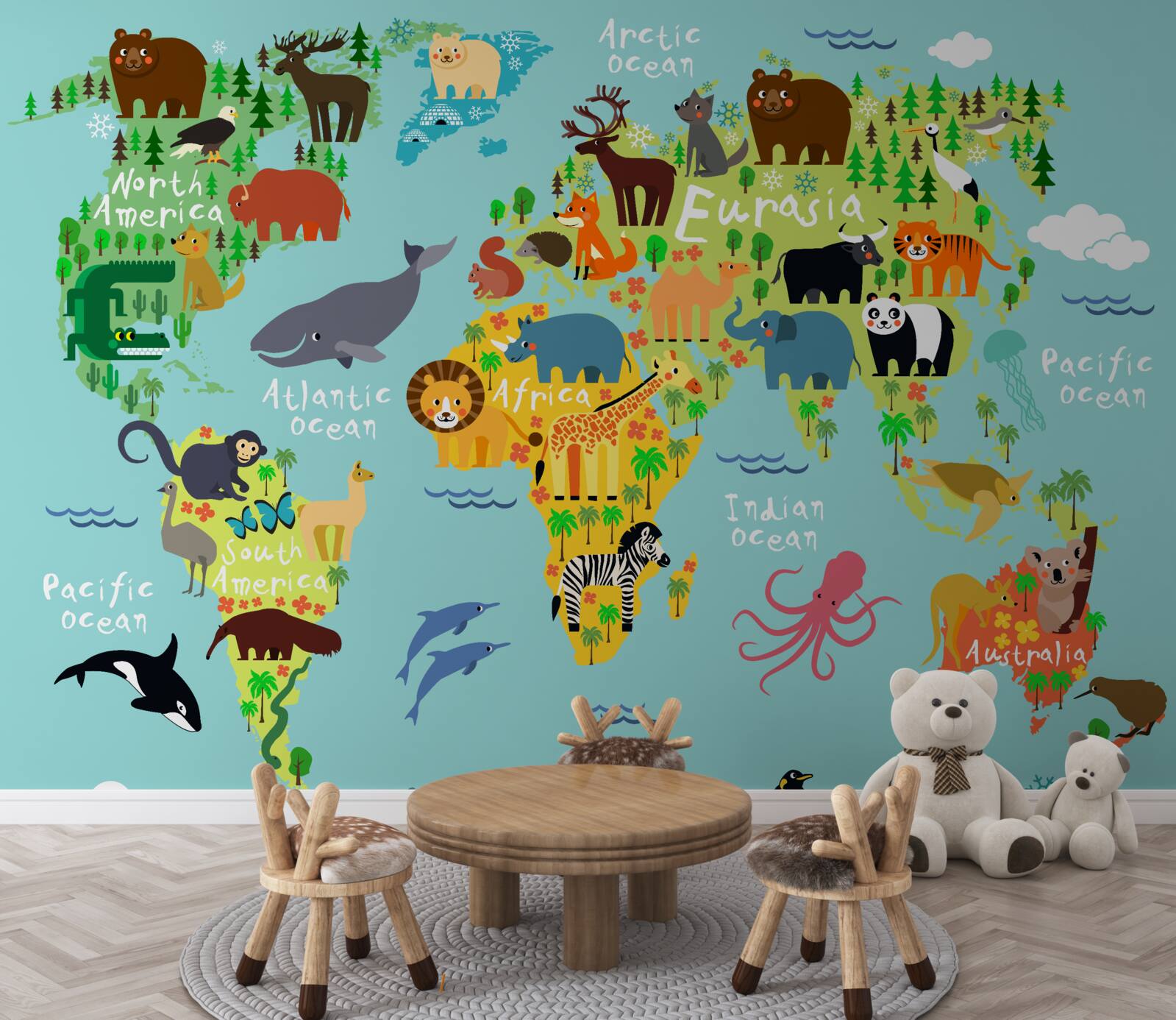 Papier peint une carte du monde pour les enfants et les continents