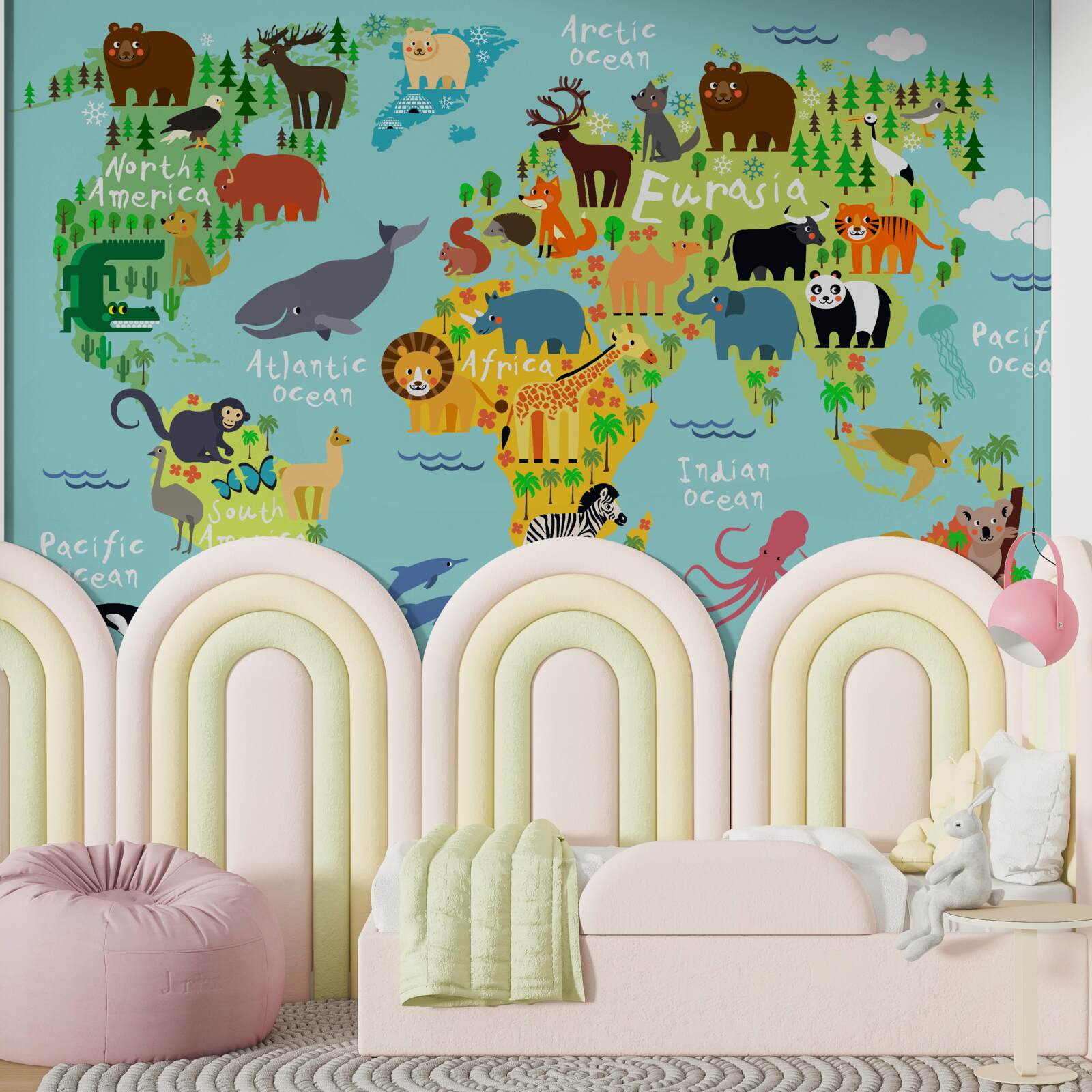 Papier peint une carte du monde pour les enfants et les continents