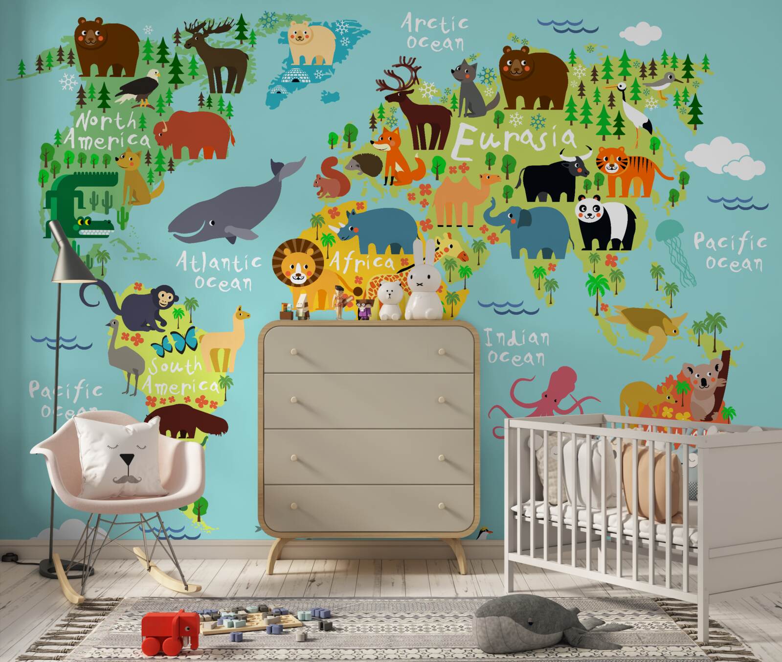 Papier peint une carte du monde pour les enfants et les continents