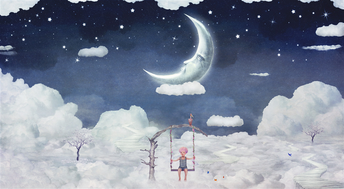 Papier peint jeune homme marchant au clair de lune