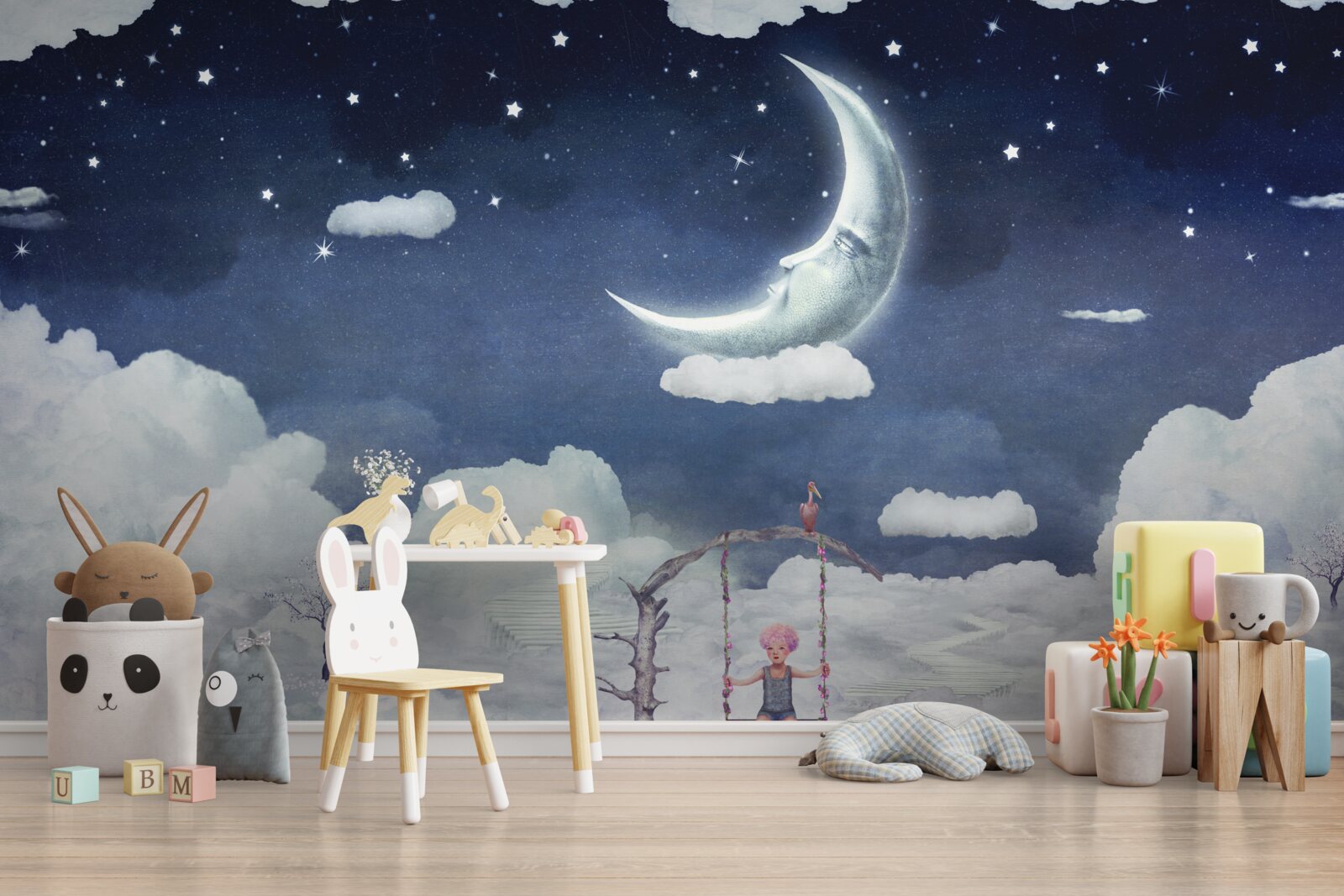 Papier peint jeune homme marchant au clair de lune