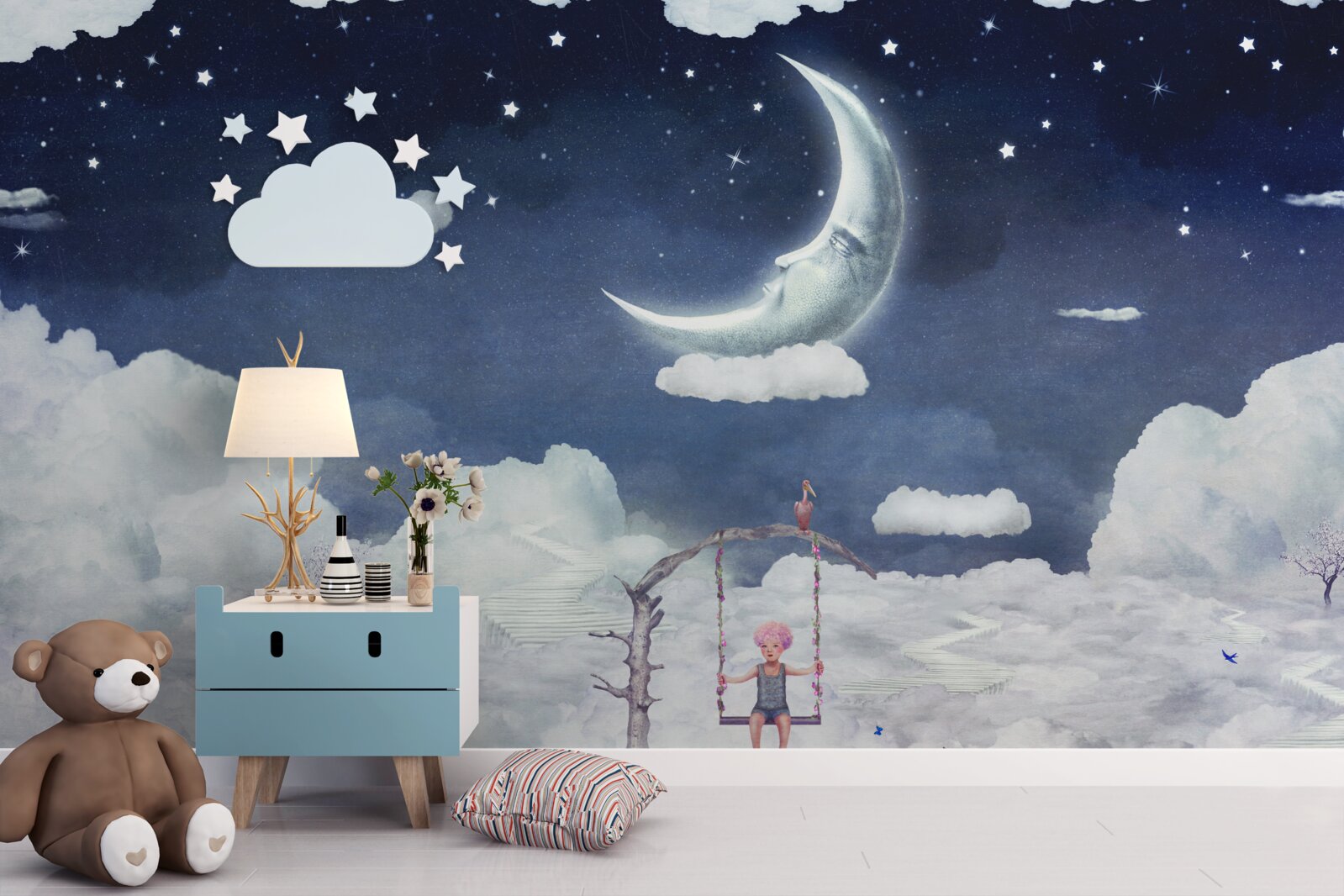 Papier peint jeune homme marchant au clair de lune