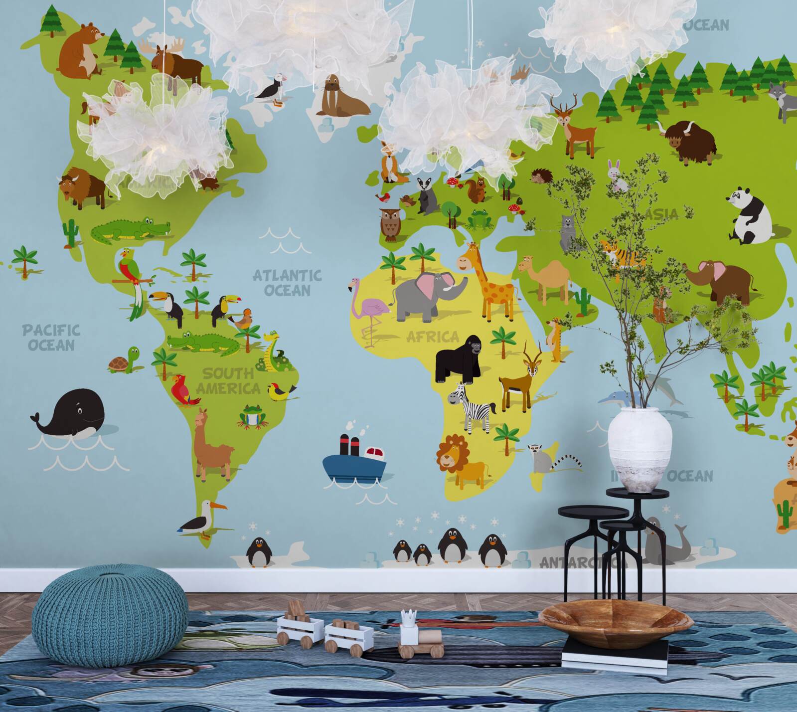 Papier peint les continents et leurs principaux habitants