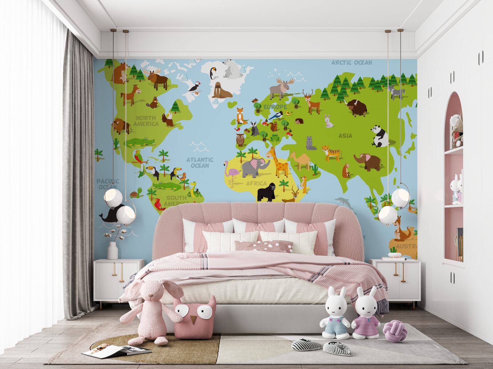 Papier peint les continents et leurs principaux habitants