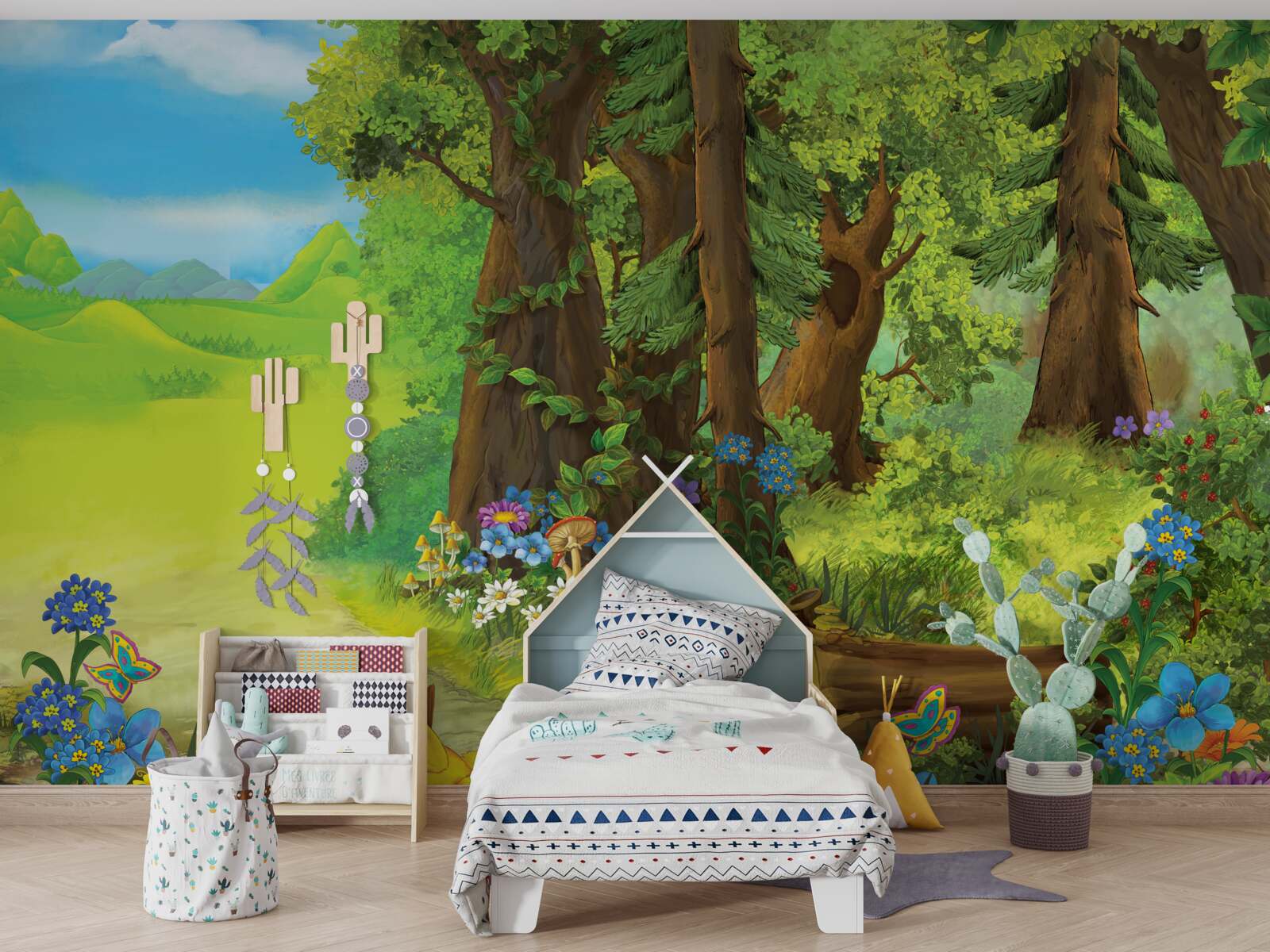 Papier peint forêt d'été verte et magique