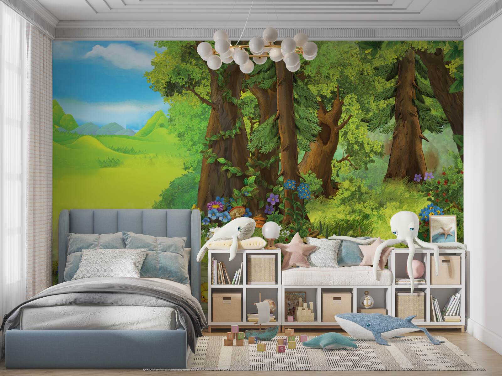 Papier peint forêt d'été verte et magique