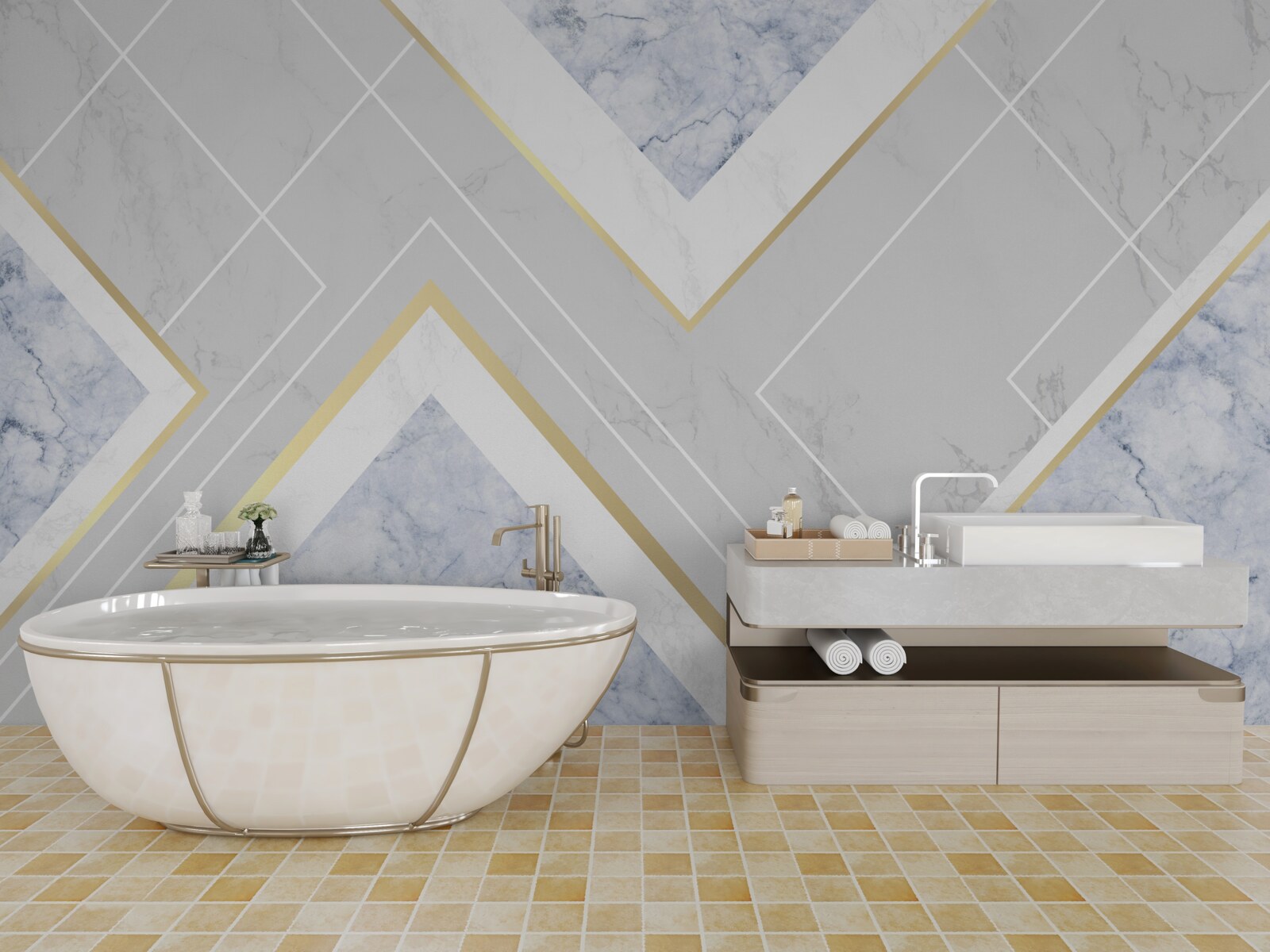 Papier peint des motifs géométriques corrects sur une surface en marbre