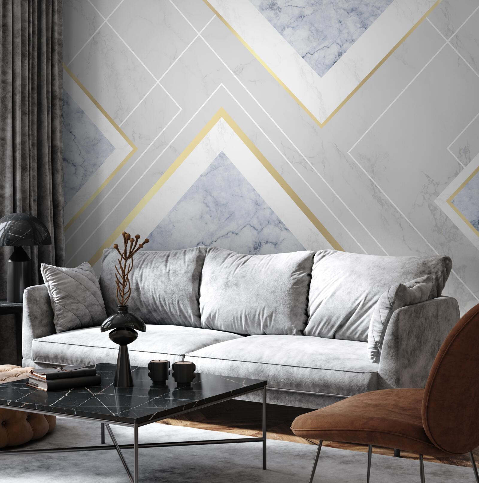 Papier peint des motifs géométriques corrects sur une surface en marbre