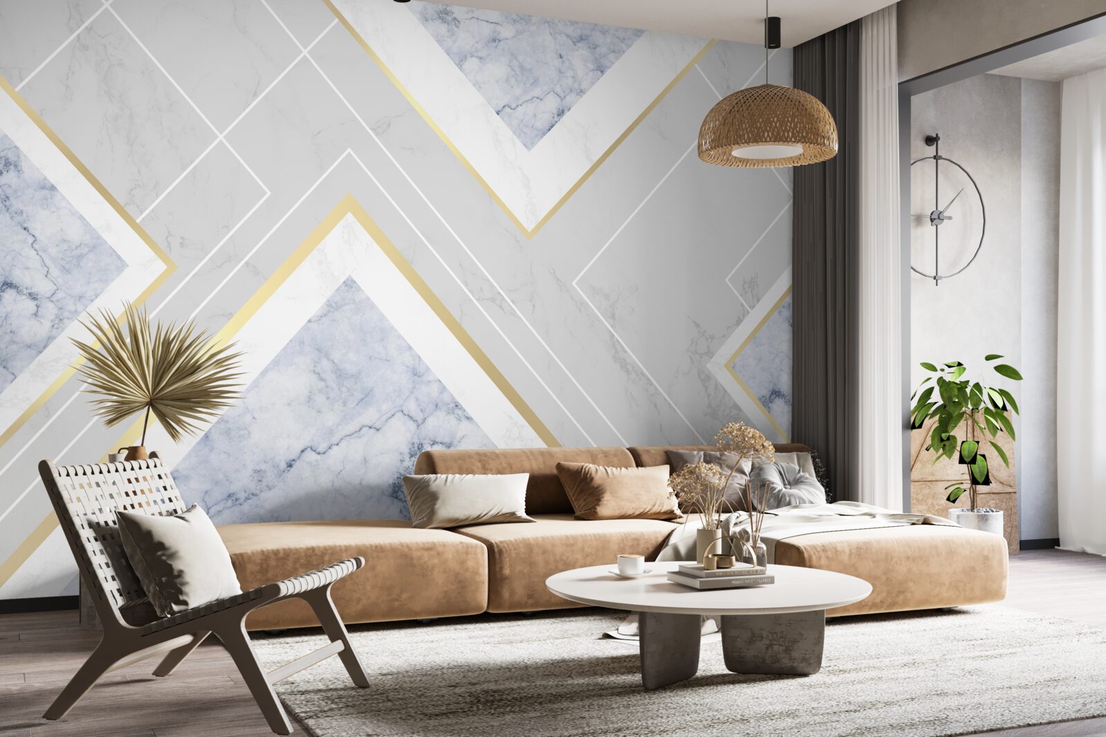 Papier peint des motifs géométriques corrects sur une surface en marbre