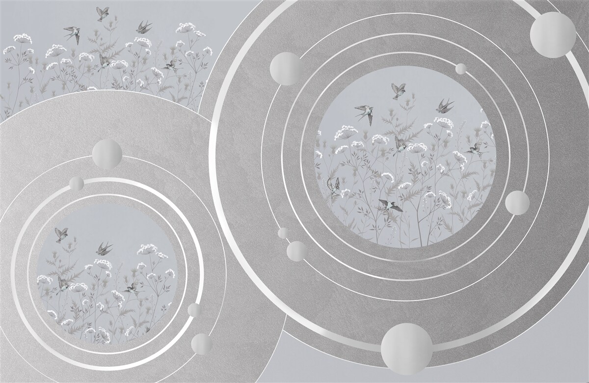 Papier peint formes florales et cercles abstraits