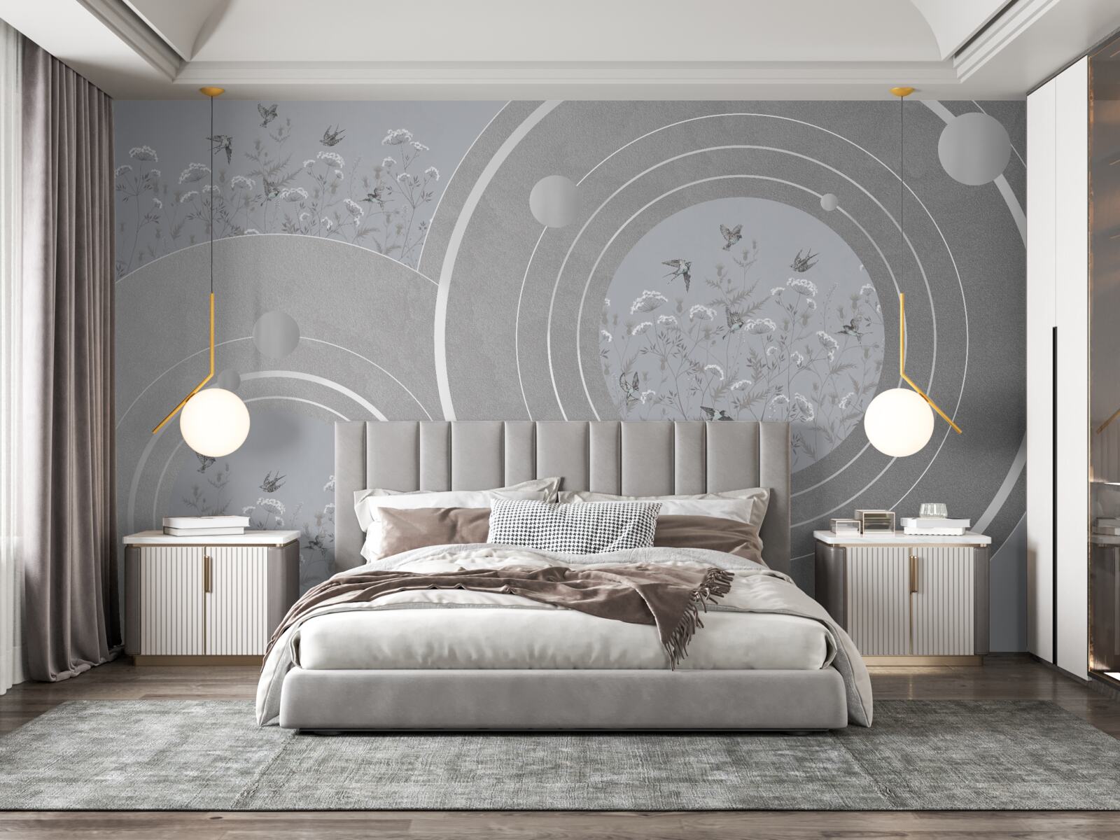 Papier peint formes florales et cercles abstraits