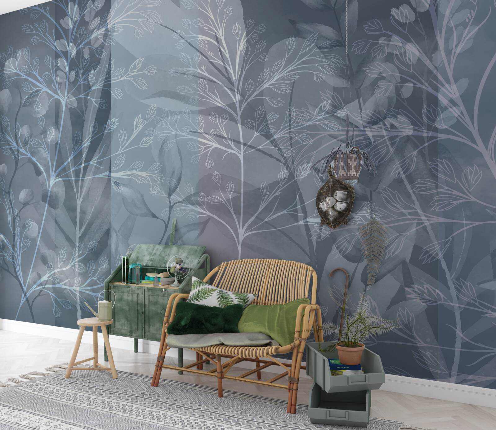 Papier peint arbustes enveloppés de brume dans la forêt