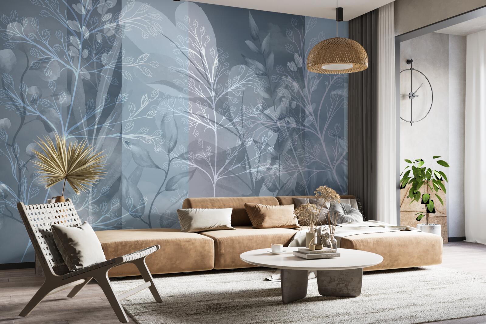 Papier peint arbustes enveloppés de brume dans la forêt