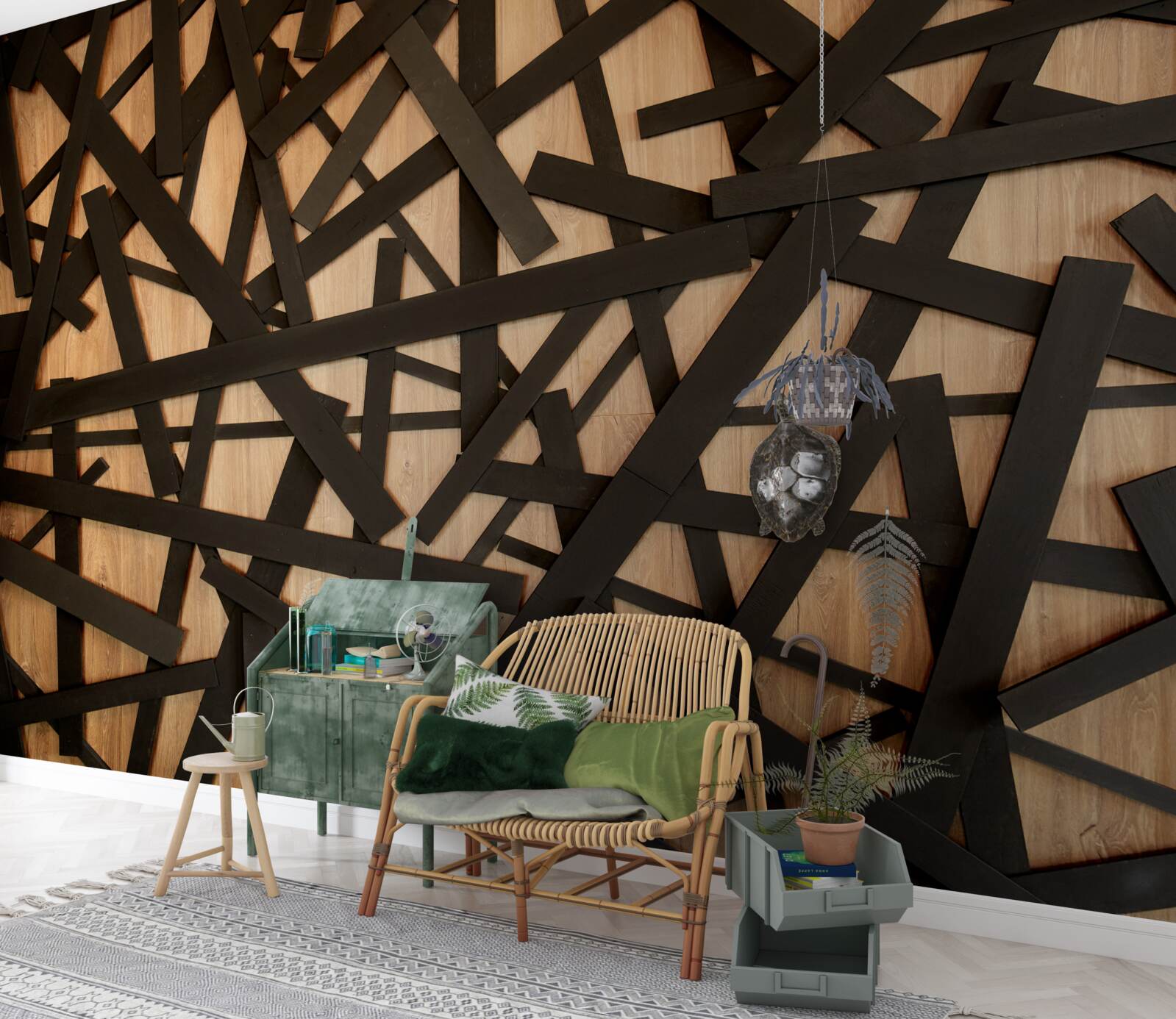 Papier peint branches droites sur le tronc