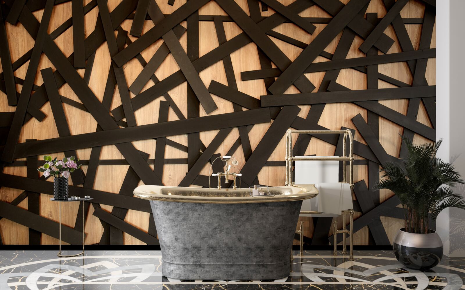 Papier peint branches droites sur le tronc