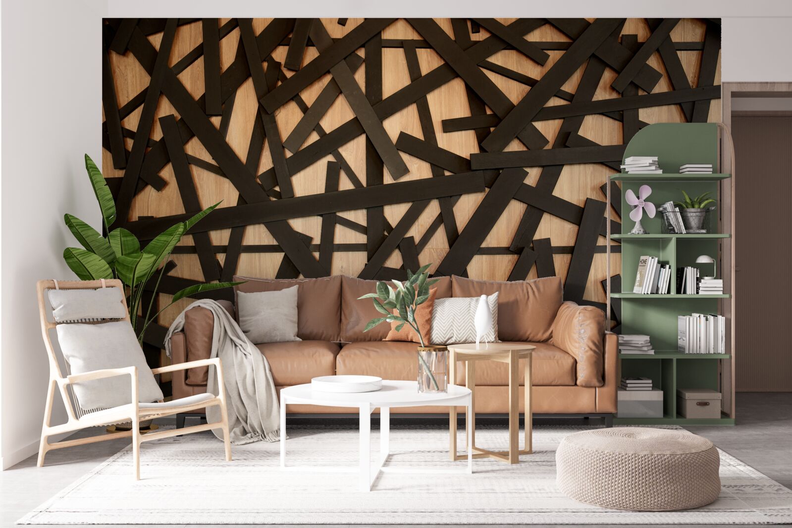 Papier peint branches droites sur le tronc