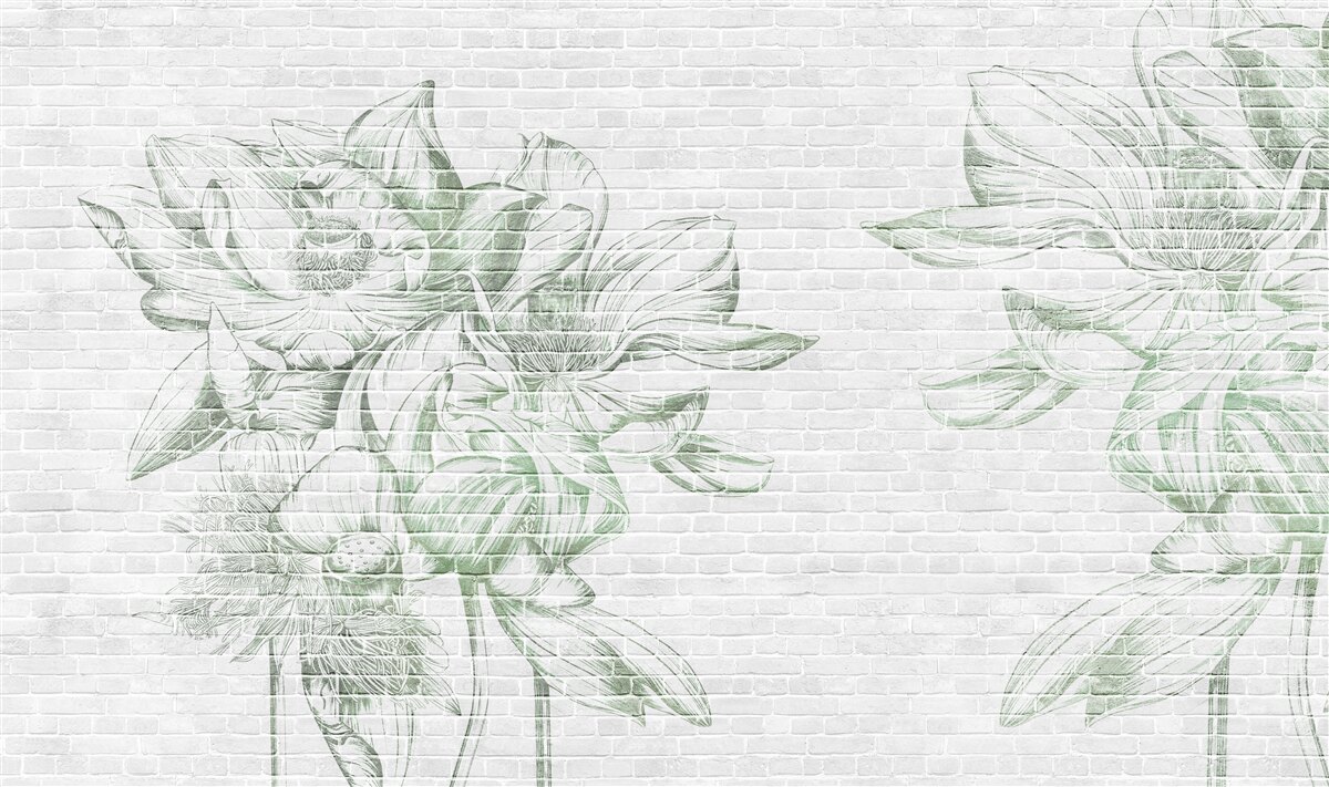 Papier peint mur de briques et fleurs