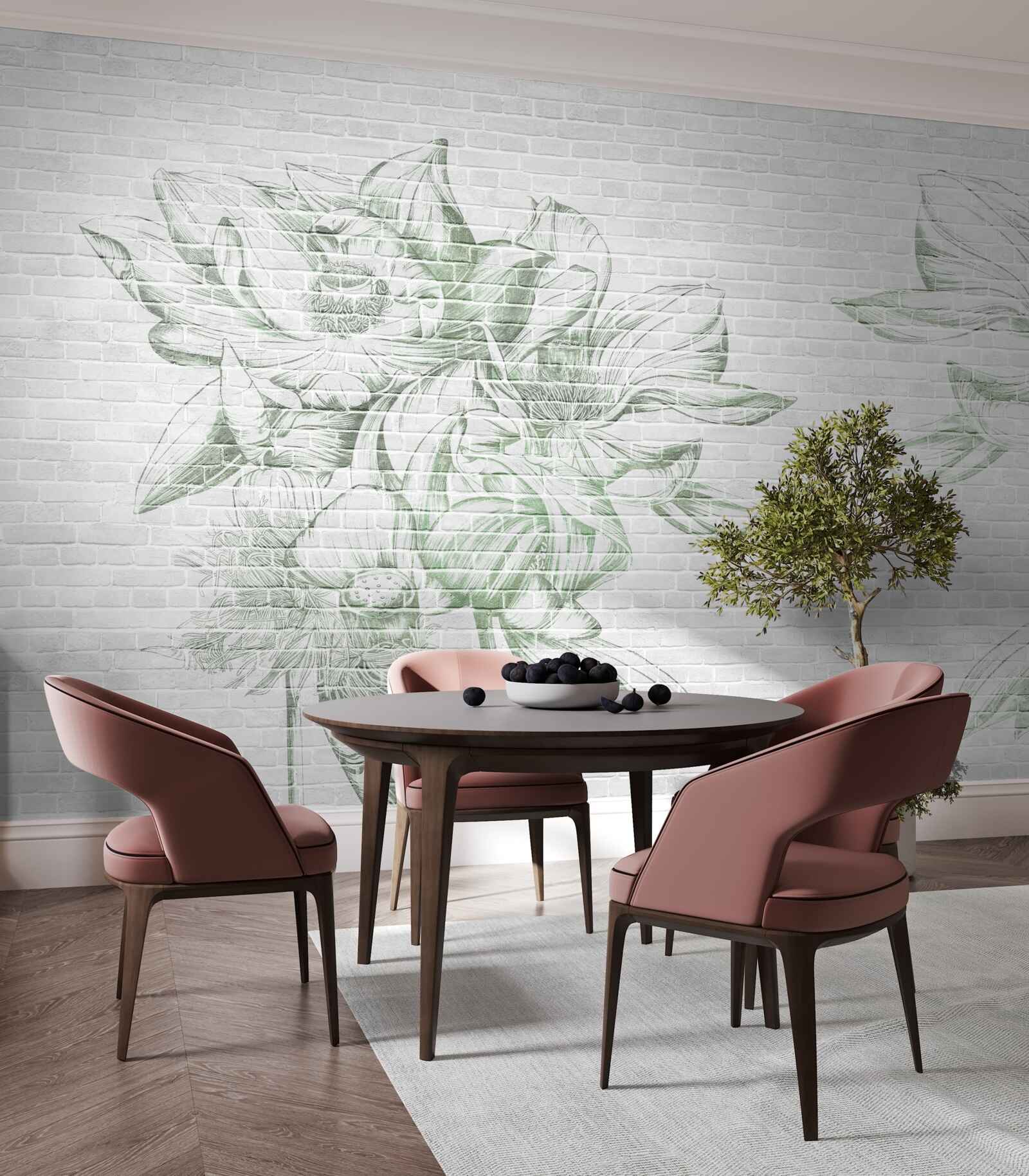 Papier peint mur de briques et fleurs