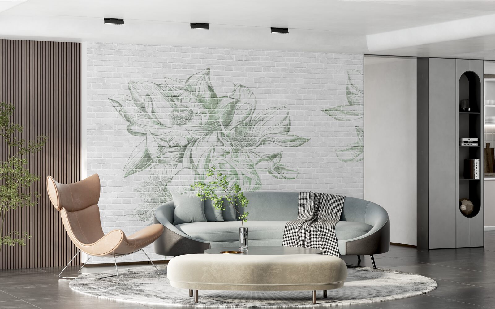 Papier peint mur de briques et fleurs