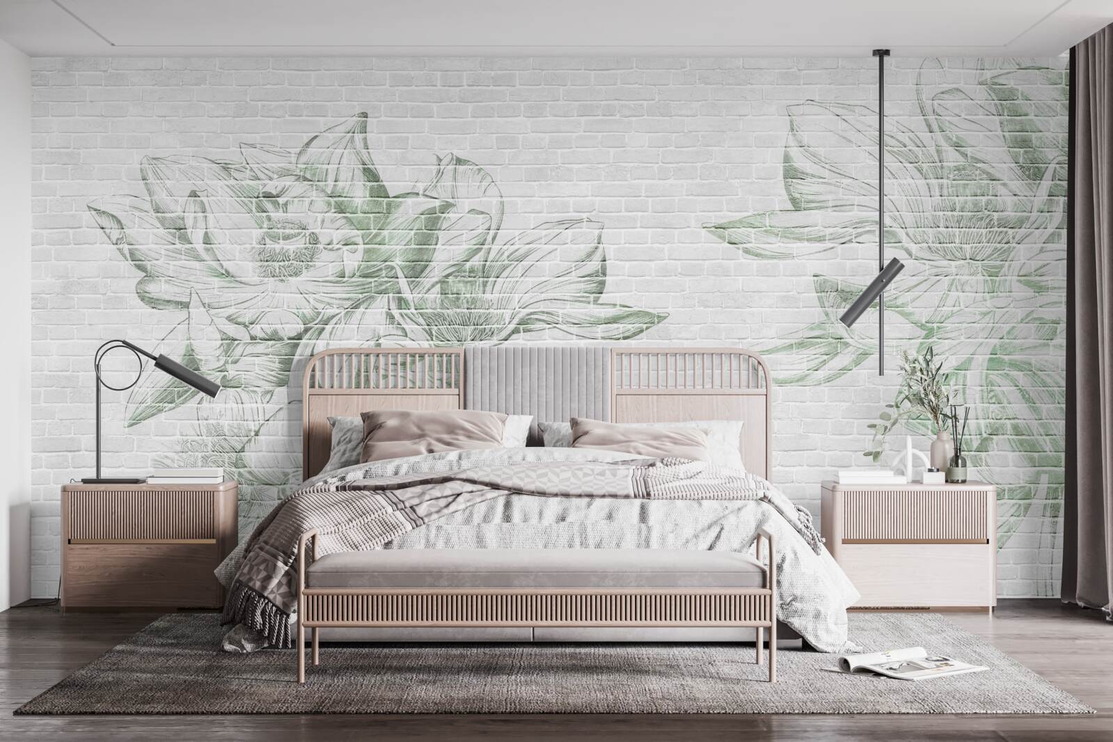 Papier peint mur de briques et fleurs