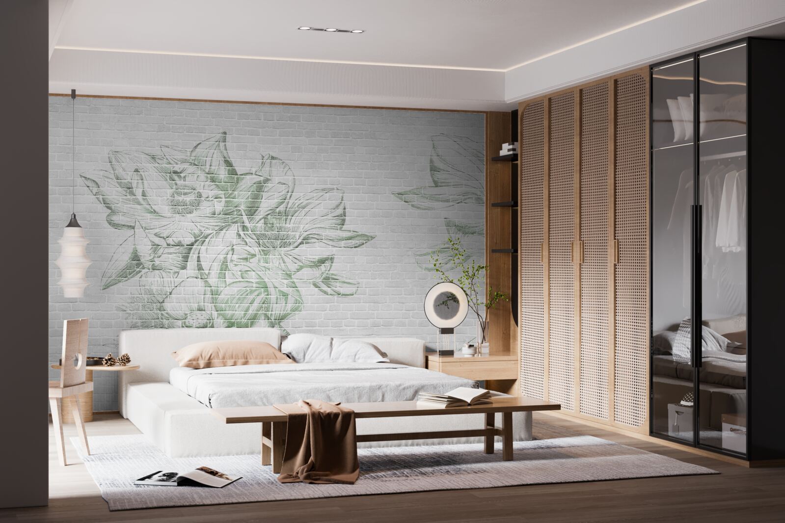 Papier peint mur de briques et fleurs