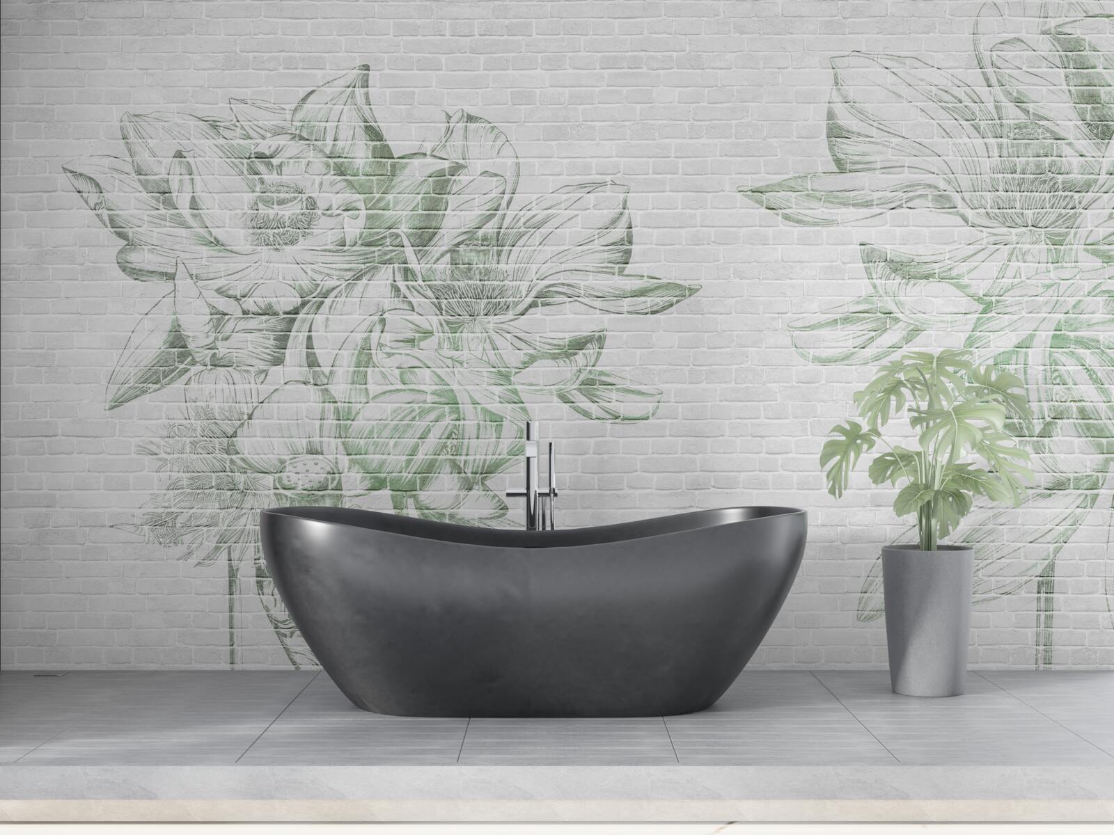 Papier peint mur de briques et fleurs