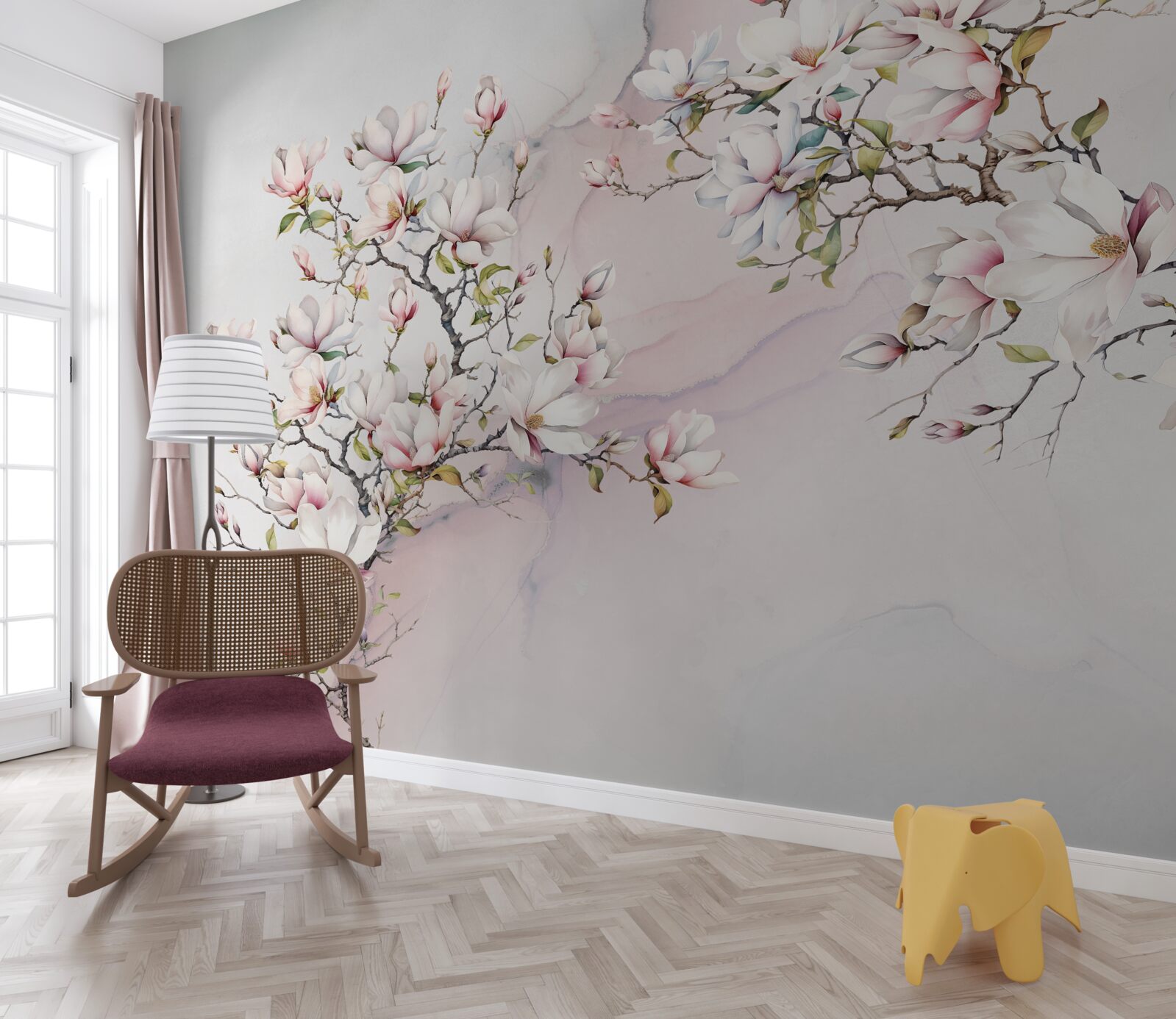 Papier peint Les branches du magnolia blanc et rose sont gracieuses et belles