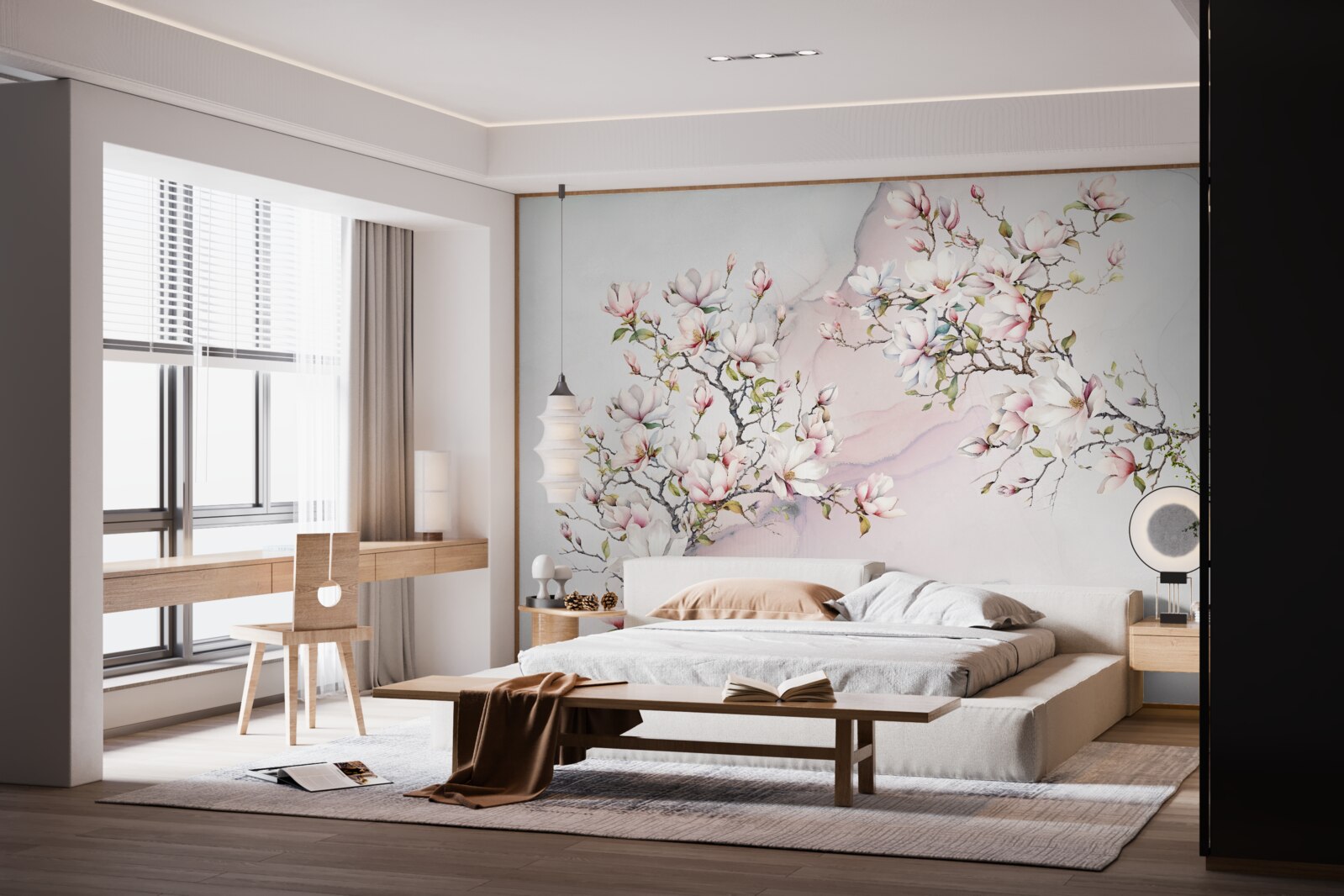 Papier peint Les branches du magnolia blanc et rose sont gracieuses et belles