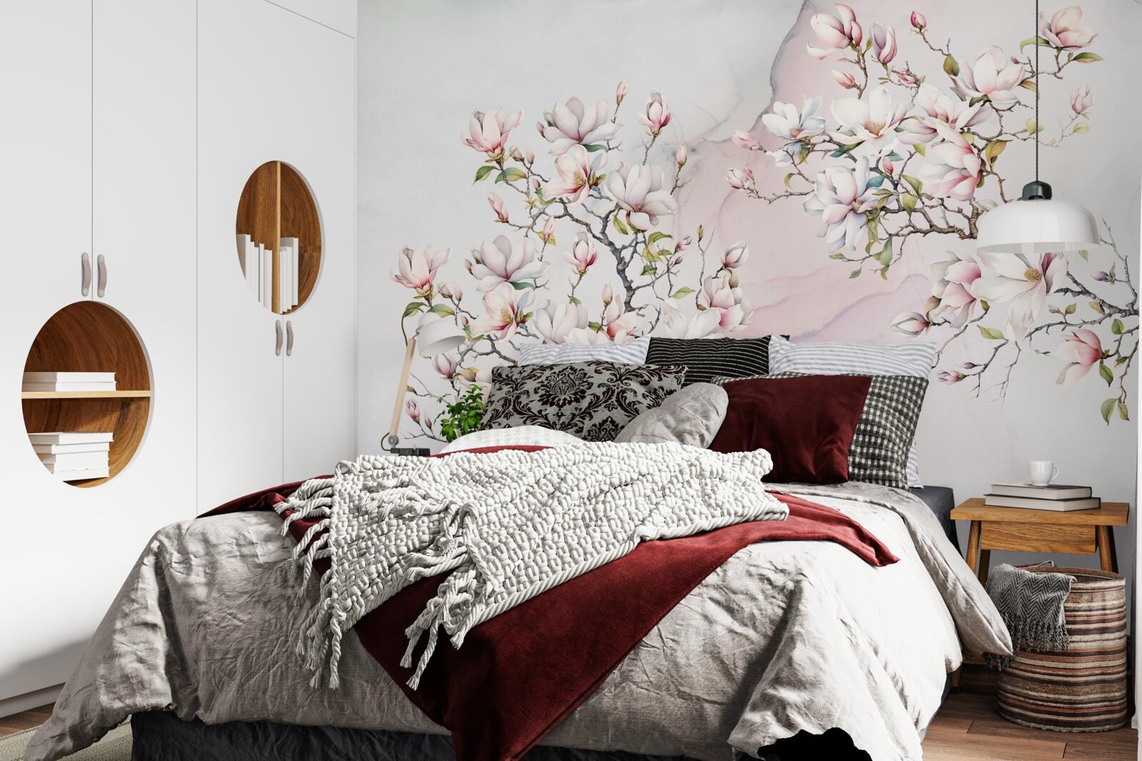 Papier peint Les branches du magnolia blanc et rose sont gracieuses et belles