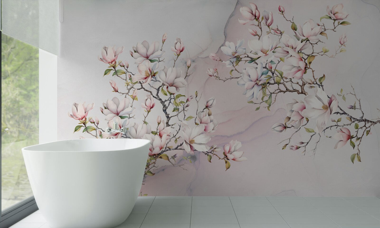 Papier peint Les branches du magnolia blanc et rose sont gracieuses et belles