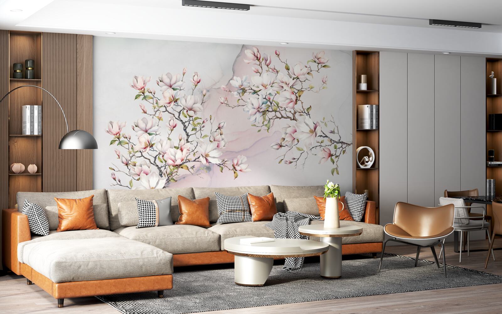 Papier peint Les branches du magnolia blanc et rose sont gracieuses et belles