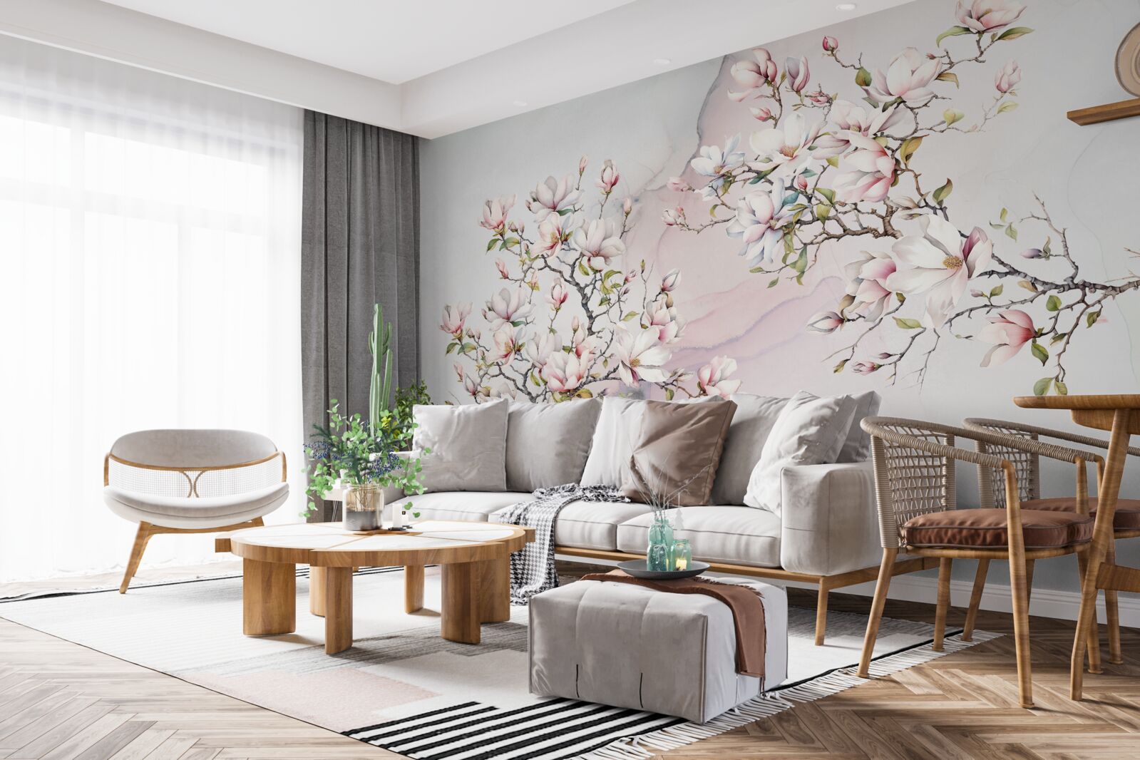 Papier peint Les branches du magnolia blanc et rose sont gracieuses et belles