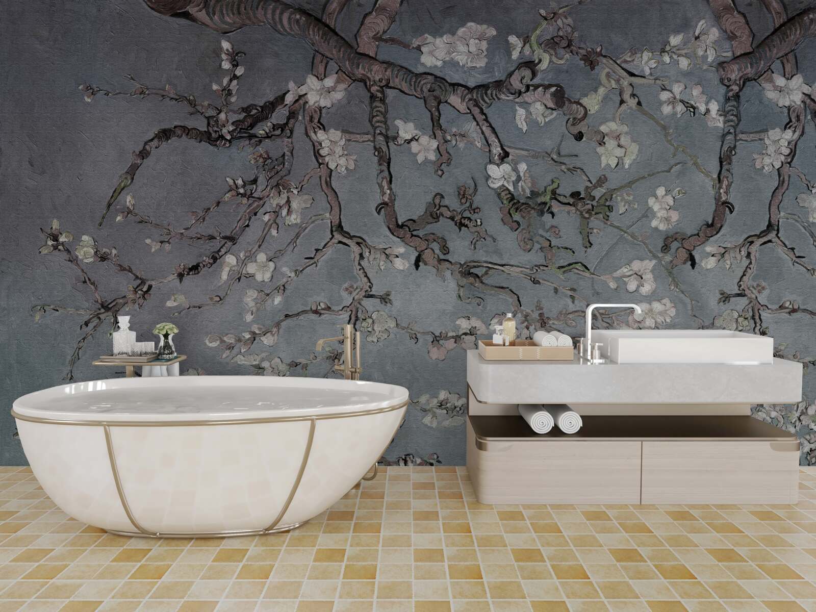 Papier peint branche de magnolia en fleur