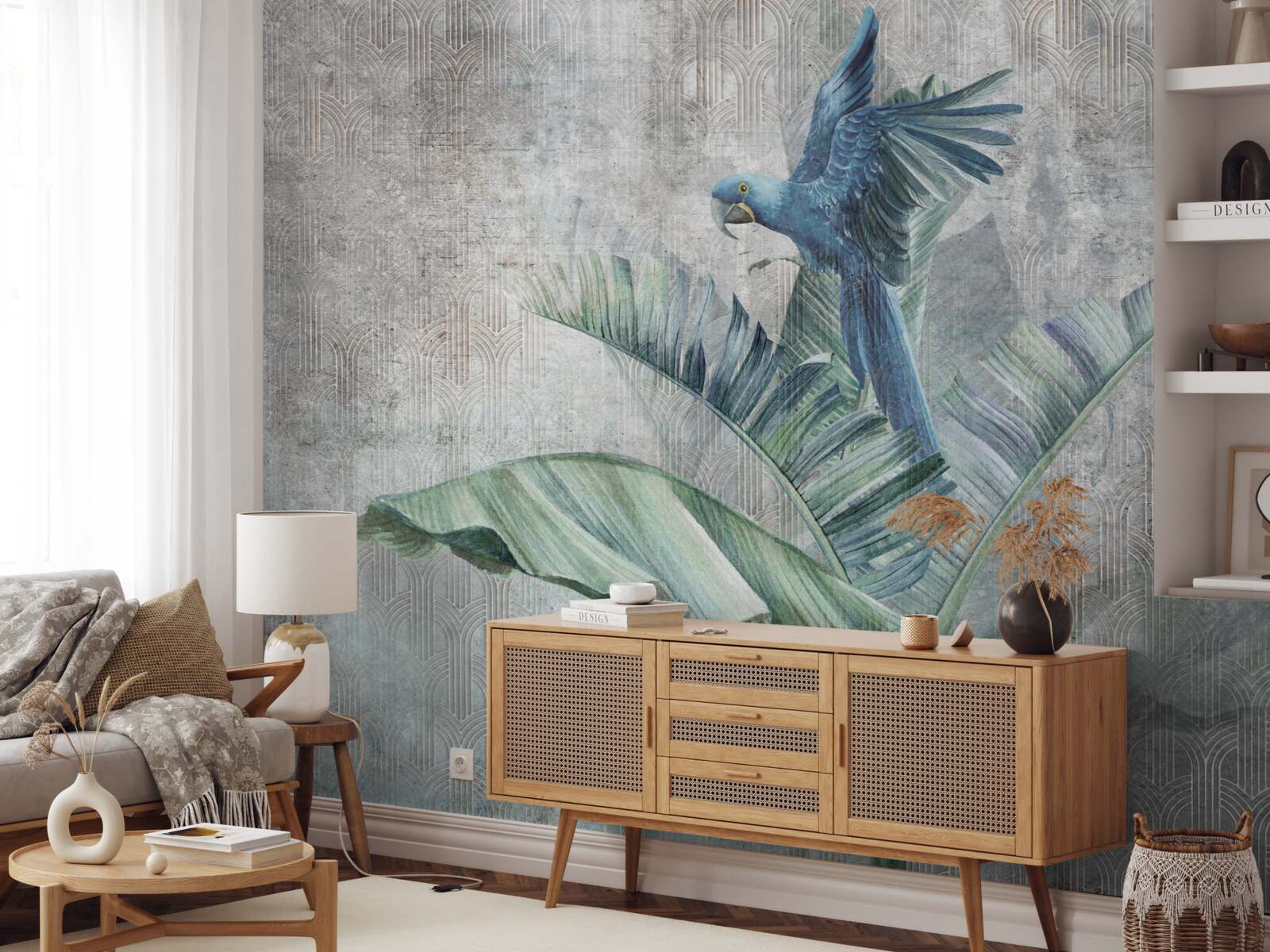 Papier peint perroquet atterrit sur un palmier