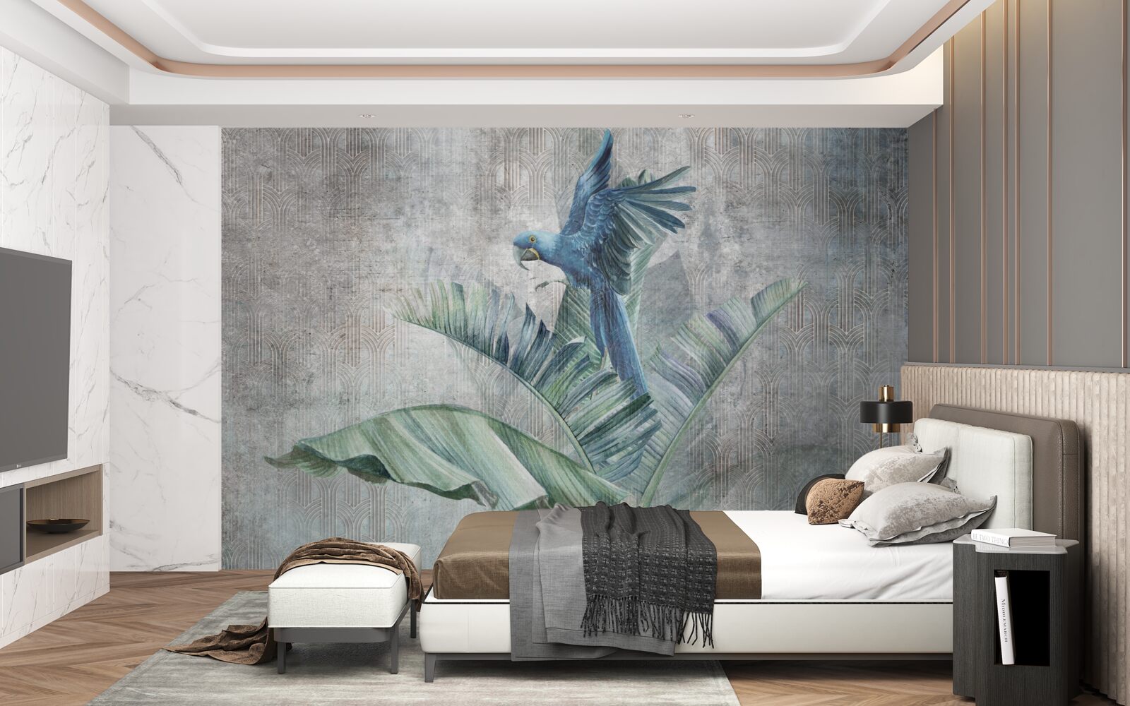 Papier peint perroquet atterrit sur un palmier