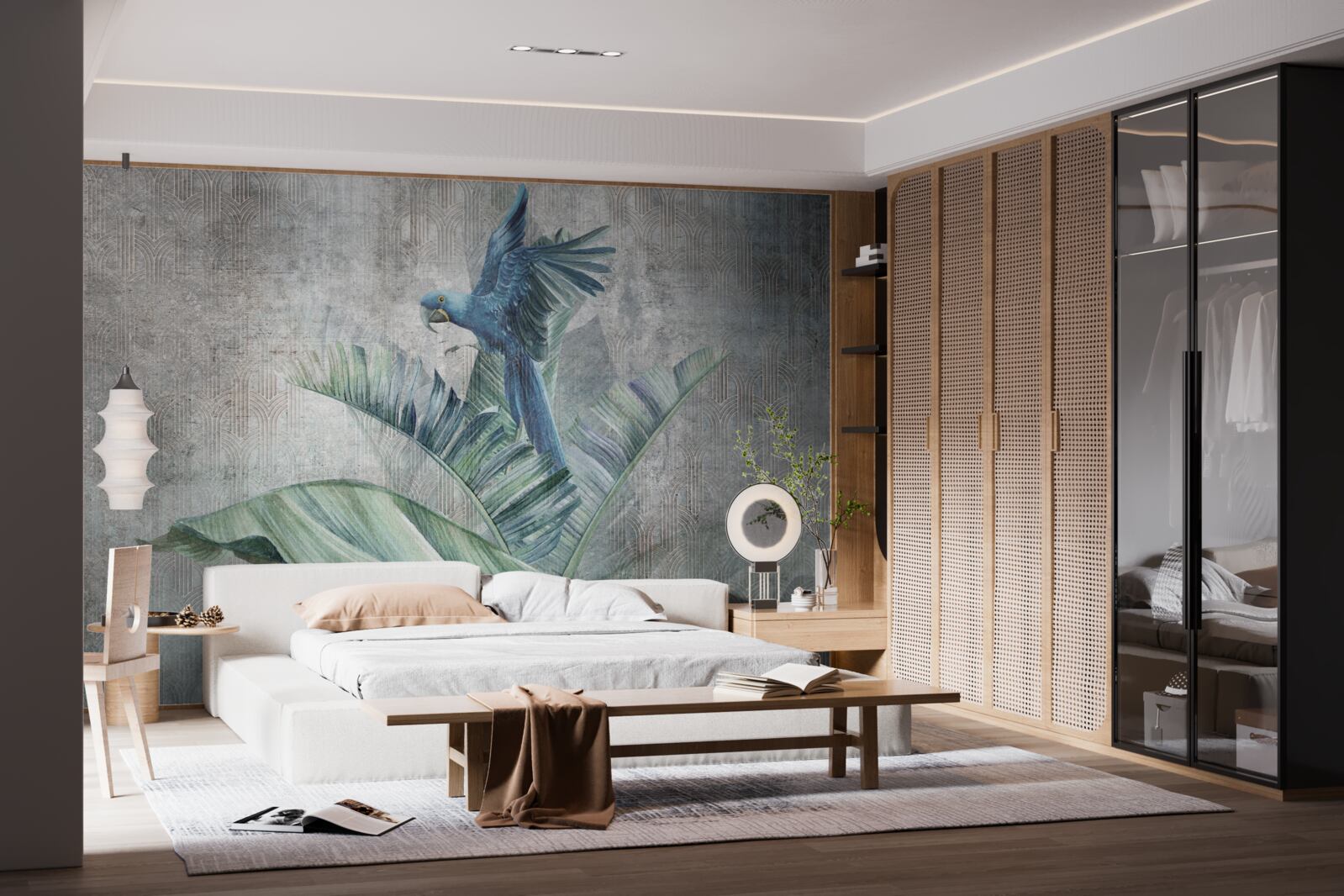 Papier peint perroquet atterrit sur un palmier