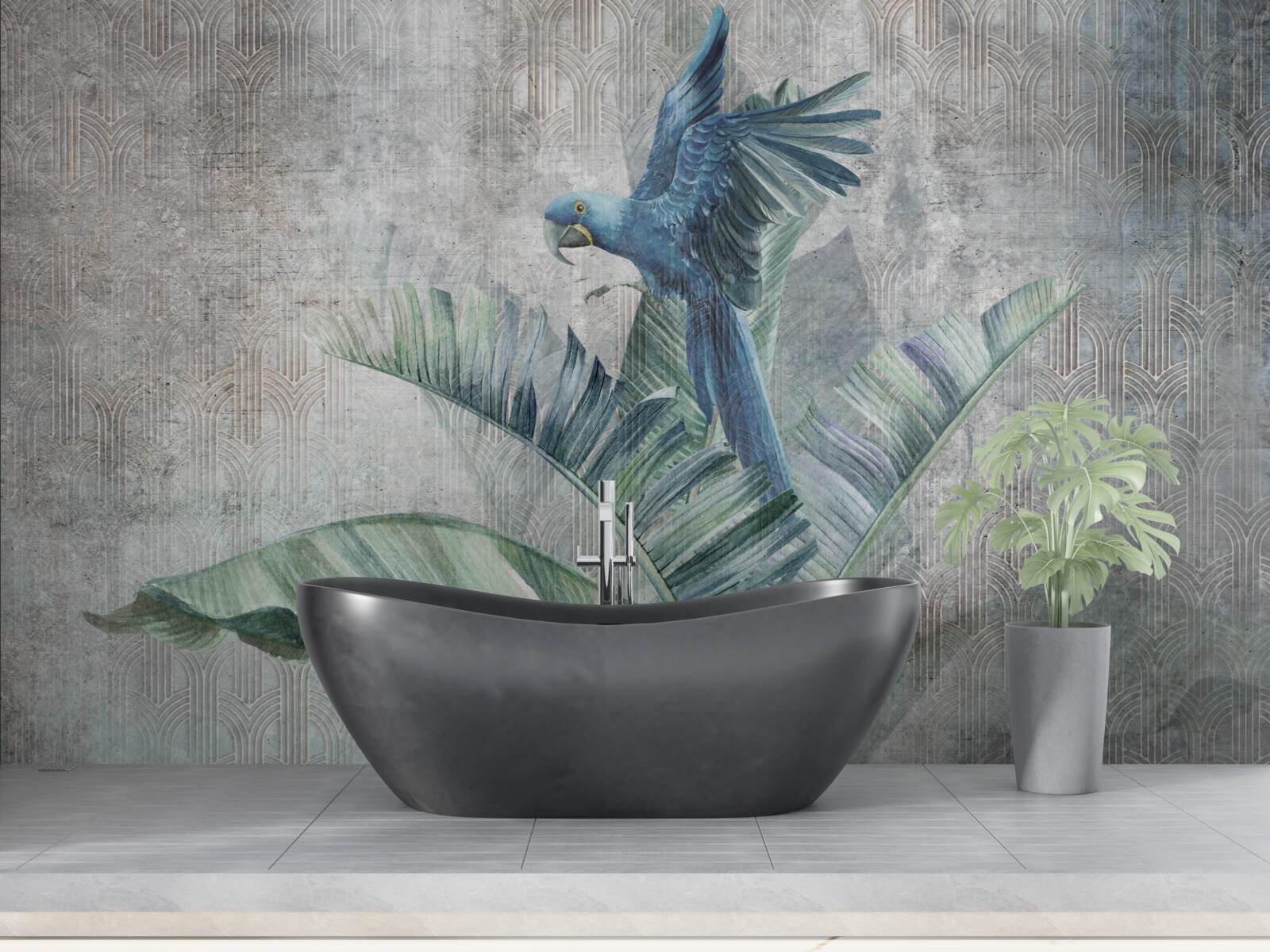 Papier peint perroquet atterrit sur un palmier