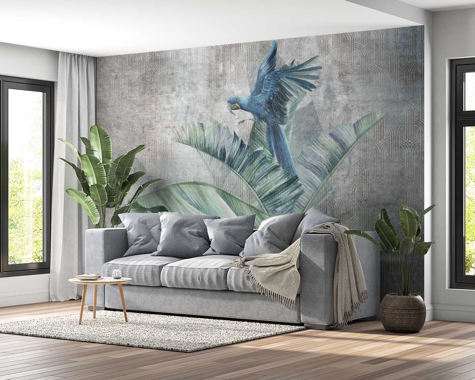 Papier peint perroquet atterrit sur un palmier