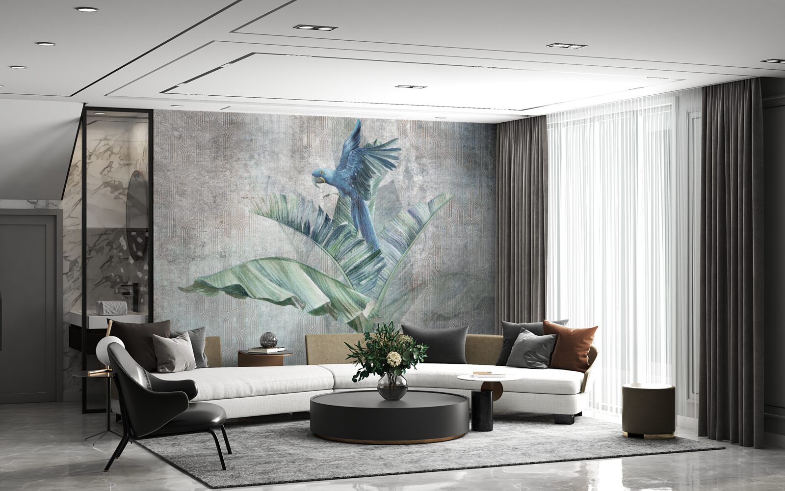 Papier peint perroquet atterrit sur un palmier