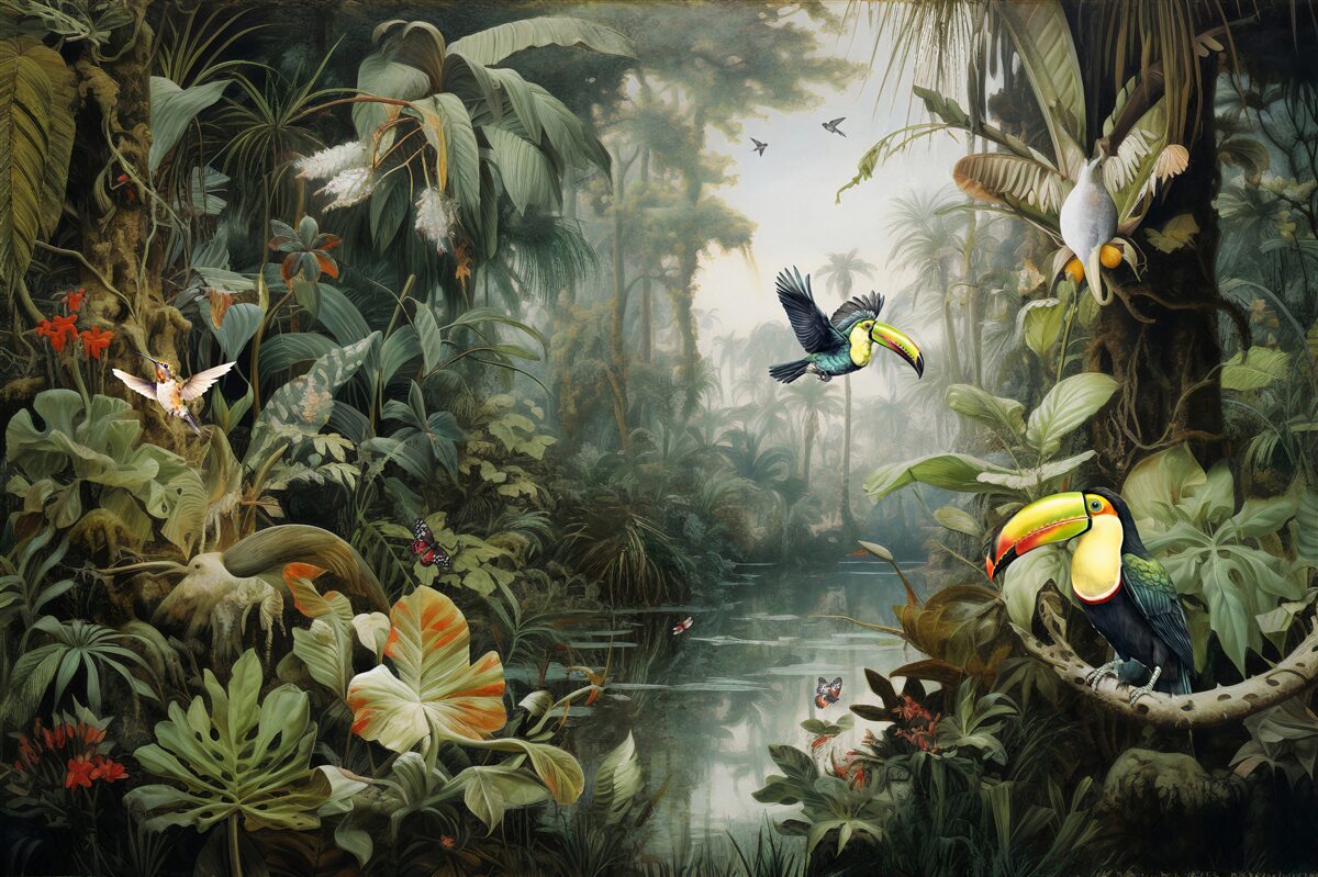 Papier peint maquis tropical près de l'étang