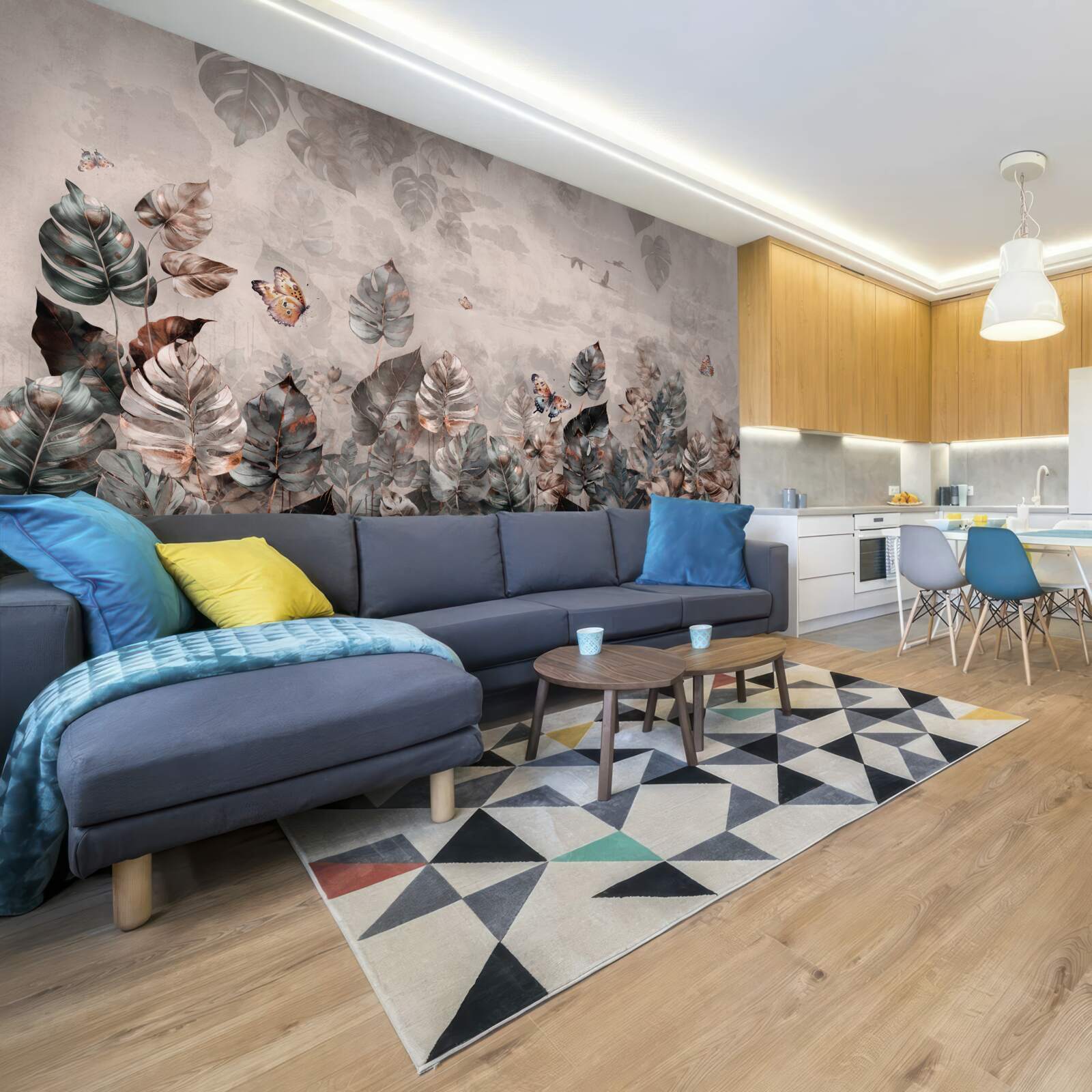 Papier peint plantes tropicales avec papillons et oiseaux