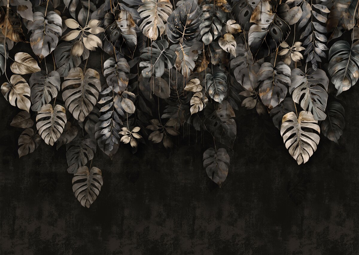 Papier peint grandes feuilles de monstera la nuit