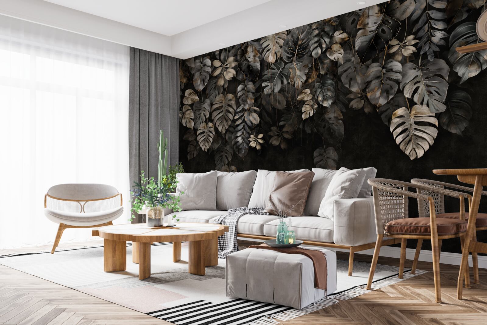 Papier peint grandes feuilles de monstera la nuit