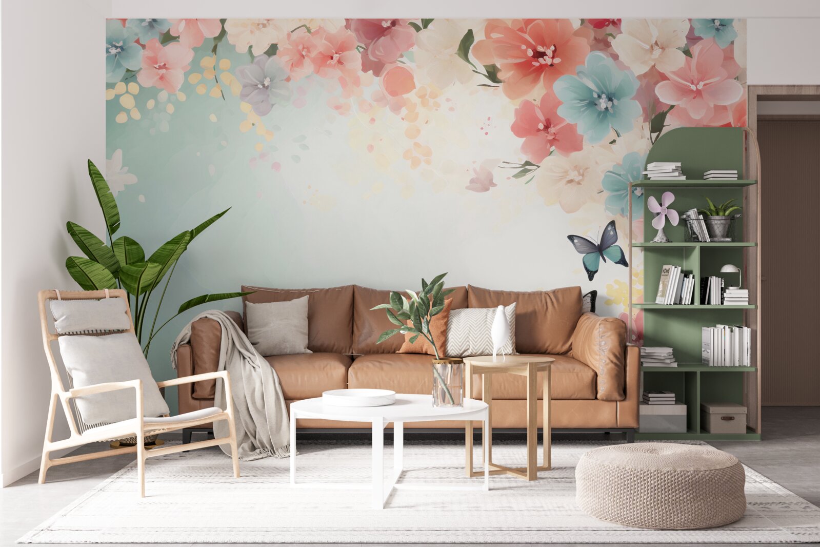 Papier peint compositions florales gracieuses et papillons de nuit