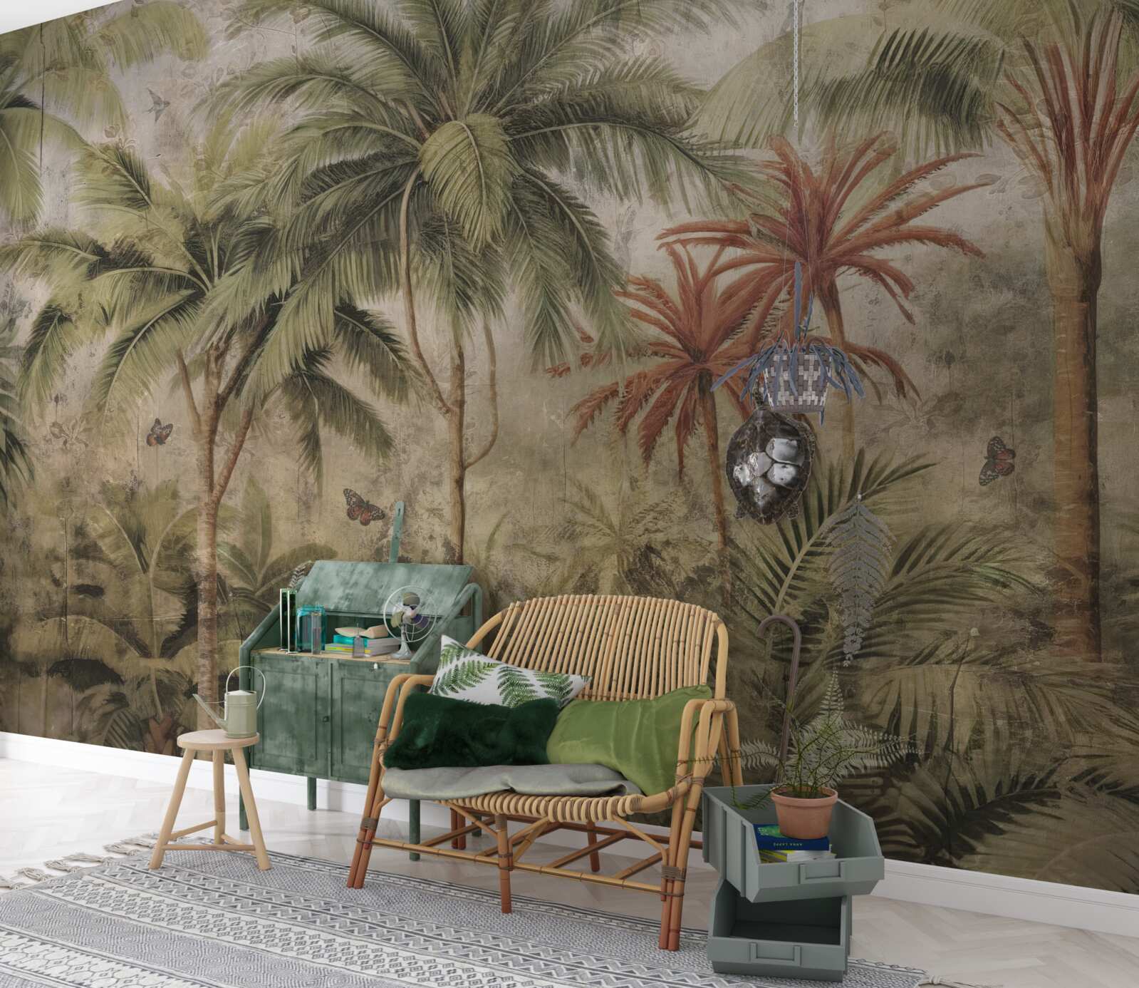 Papier peint palmiers sous les tropiques après un temps pluvieux