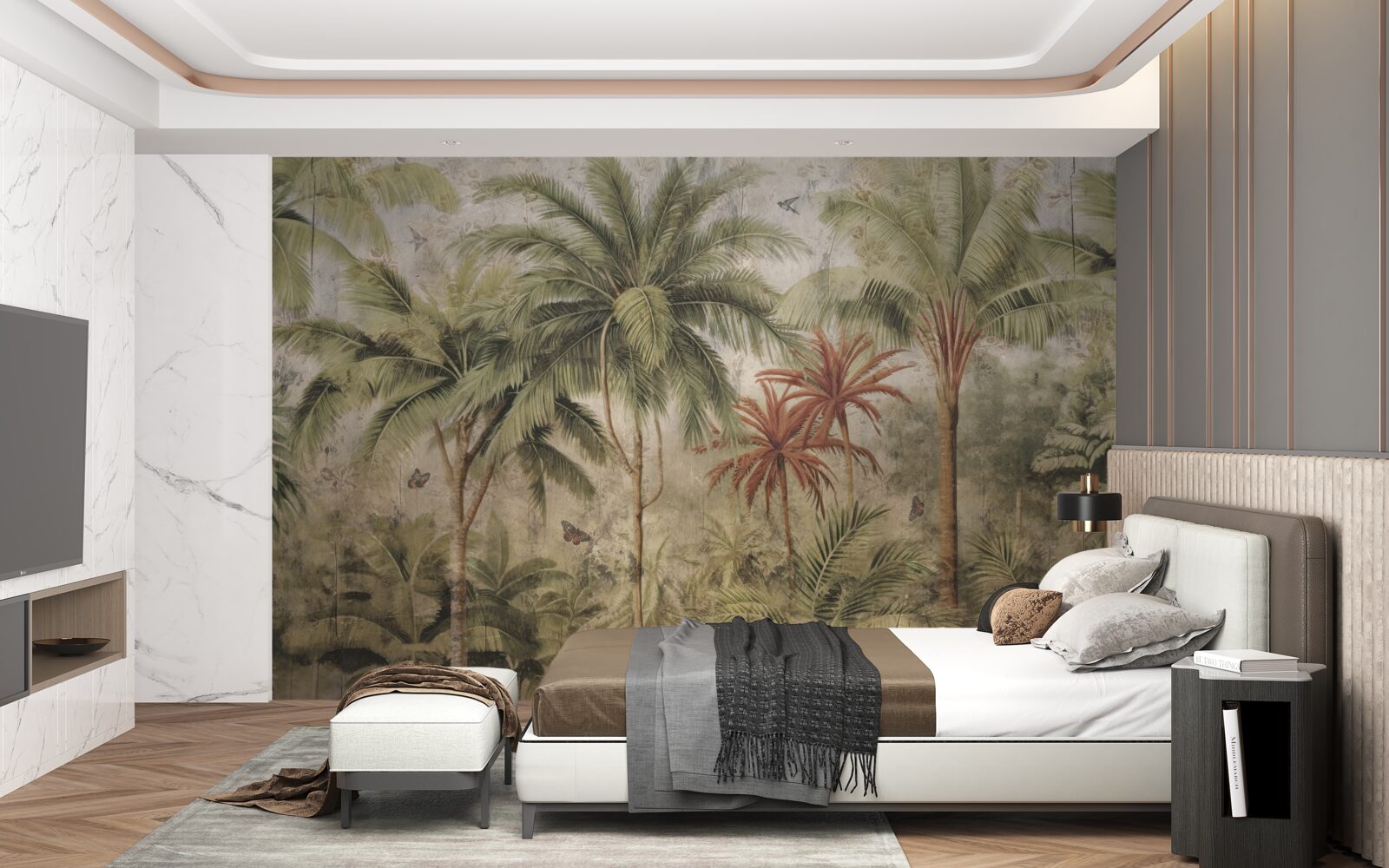 Papier peint palmiers sous les tropiques après un temps pluvieux